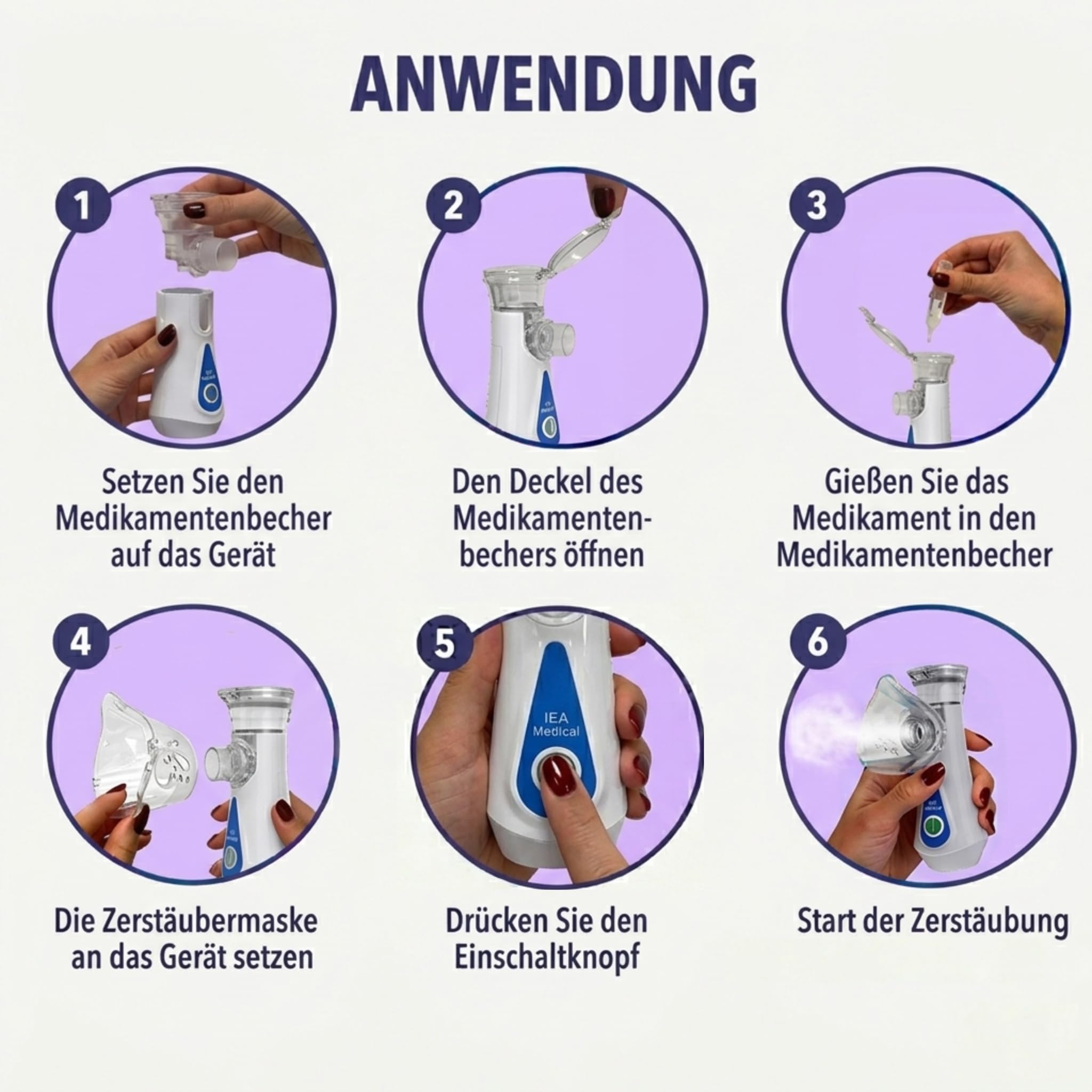 IEA Medical Inhalationsgerät Doppelpack – Vernebler für Kinder & Erwachsene | 2× Akku-Inhalator (USB-C), leise & tragbar – feine Zerstäubung, 3 Mundstücke, Auto-Abschaltung; Nebulizer für Kochsalzlösung