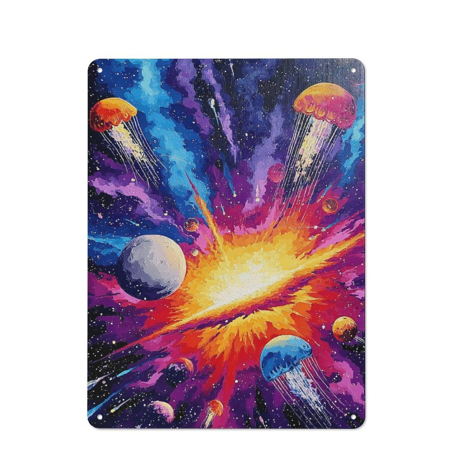 Junmoney Jellyfish Nebula Cosmic Dance In Space Retro Vintage Tin Sign 40X30cm, Cafe Wall Decor For Kitchen, Cafe, Pantry Or Dining Room
