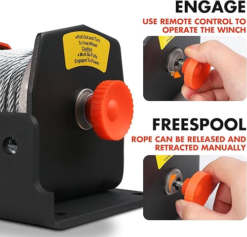 Miniatura 3 de ZESUPER 2500 lb Electric Winch 50ft Steel Cable 12V DC UTV ATV Boat Trailer Winch with Handheld Remote Mounting Plate Waterproof Small Electric