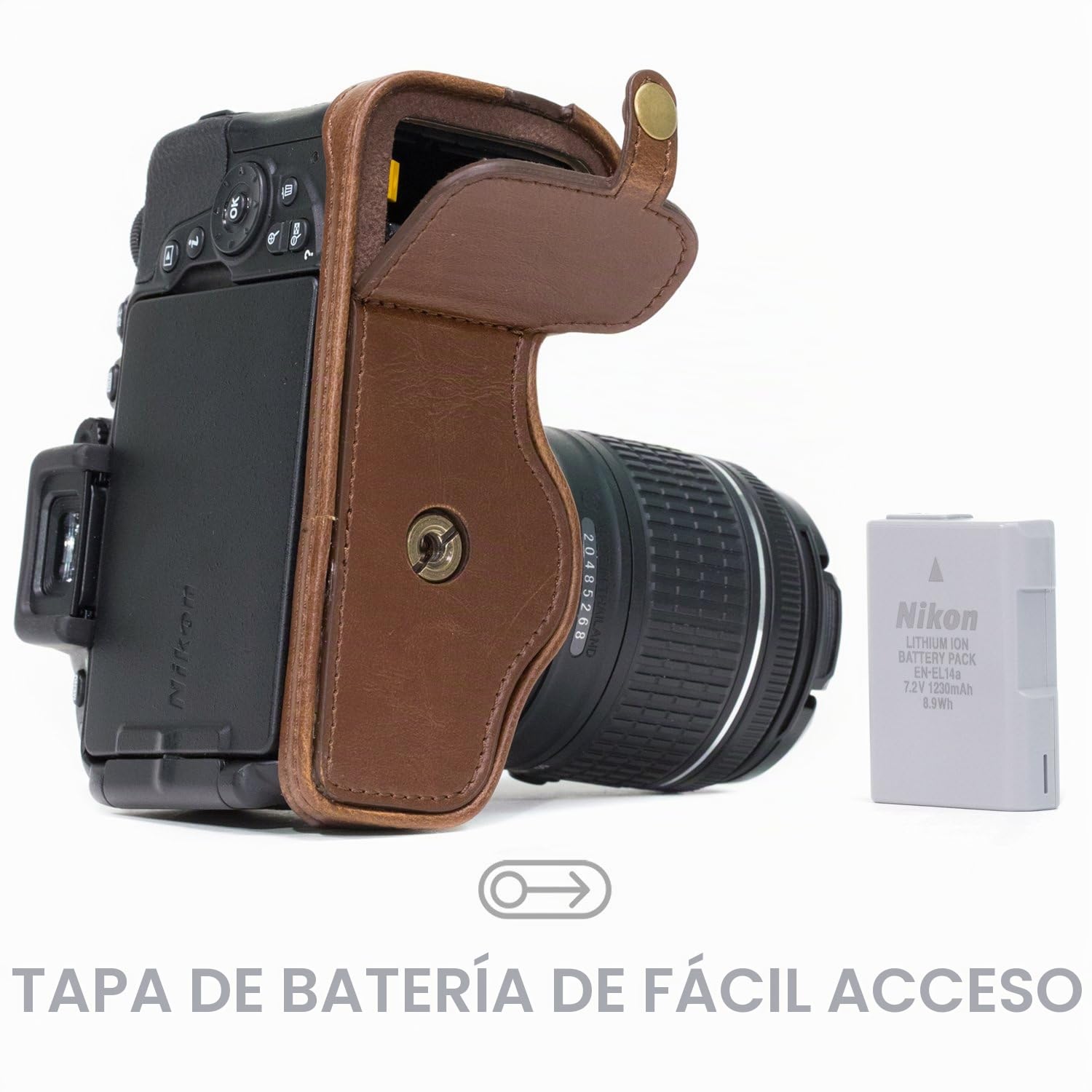 MegaGear Ever Ready - Media Funda de Piel para cámara Nikon D5600, D5500