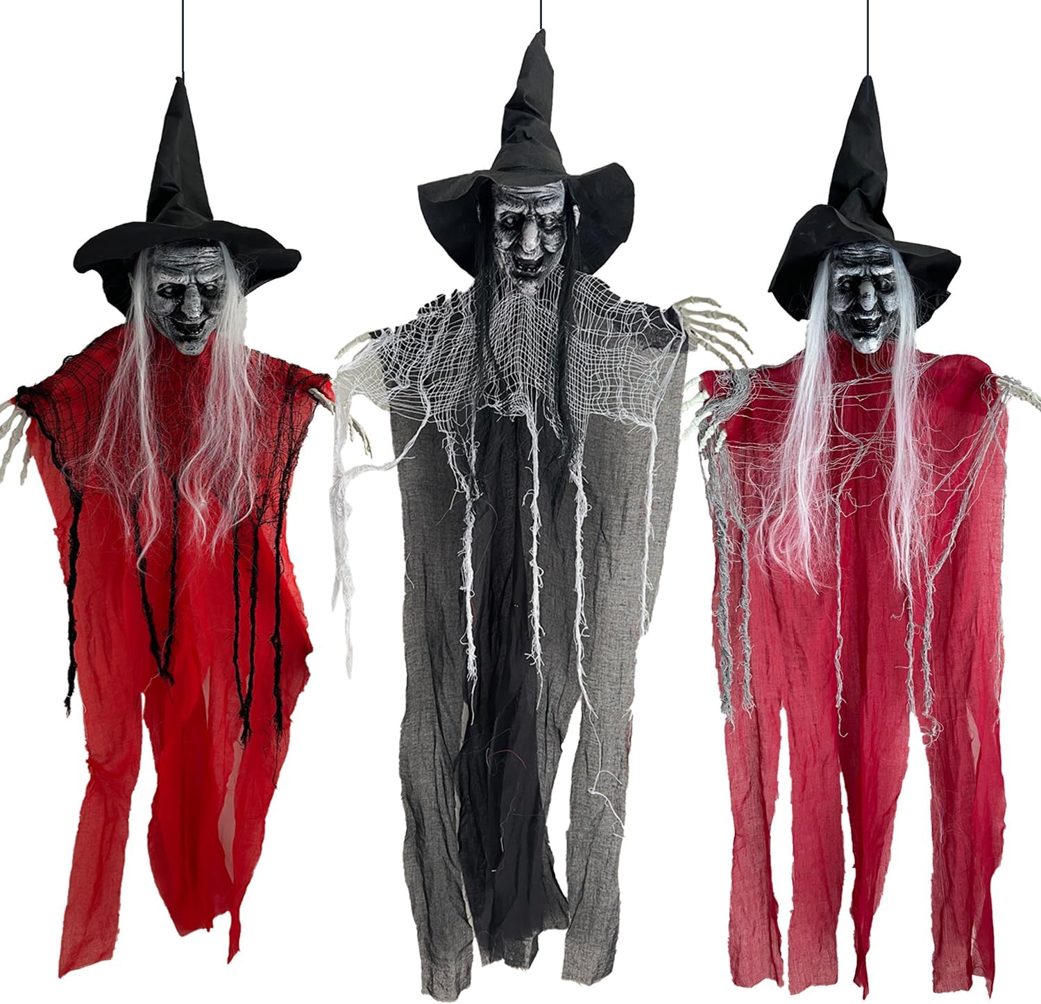 3 Pack Halloween Hanging Witches?38”Halloween Hanging Witch Decor with Hat for Halloween Indoor Outdoor Haunted House Prop Décor