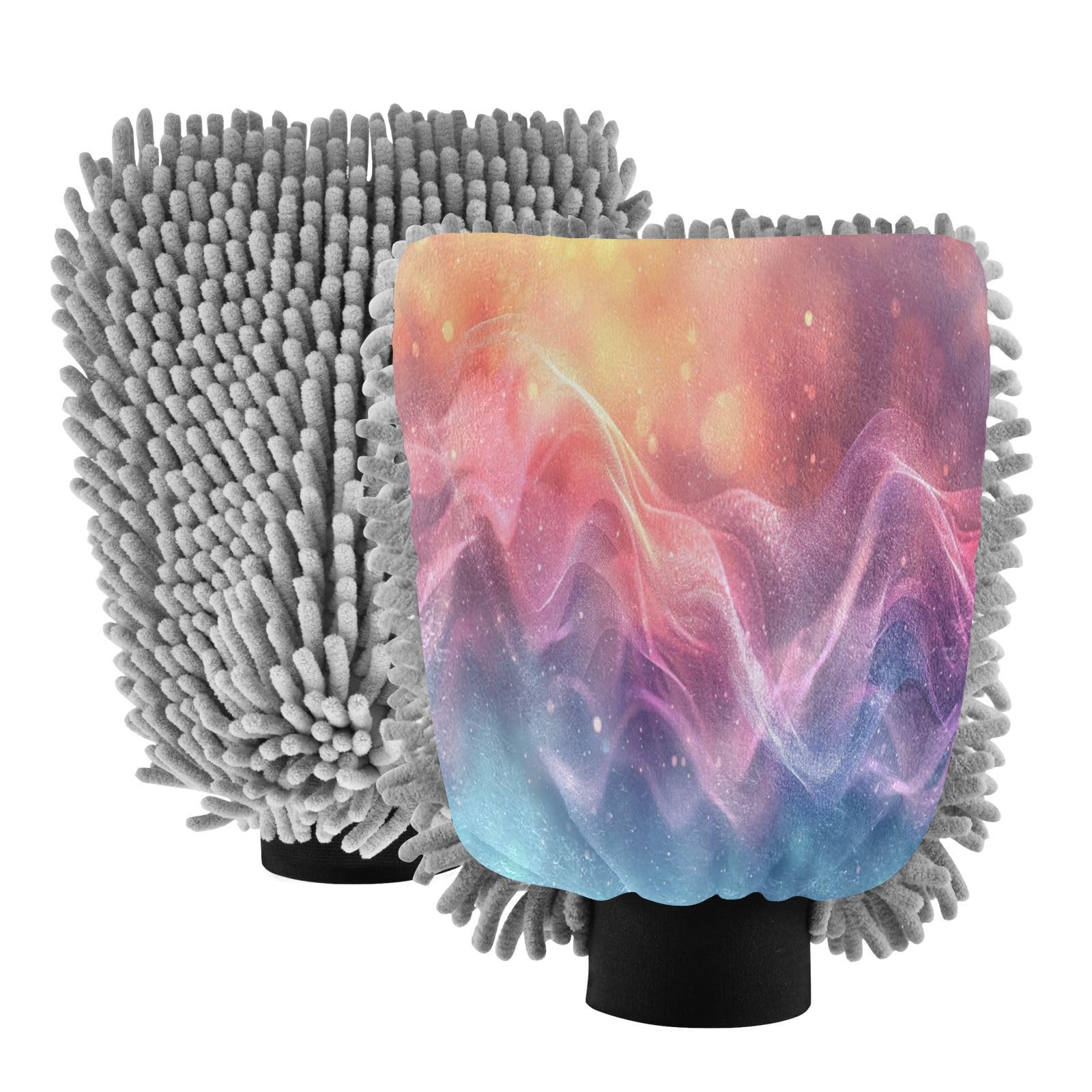 Kigai Colored Ripple Car Wash Mitt Microfiber, 2Pcs Scratch Free Lint-Free, Premium Chenille Microfiber Mitt Car Wash Brush-M