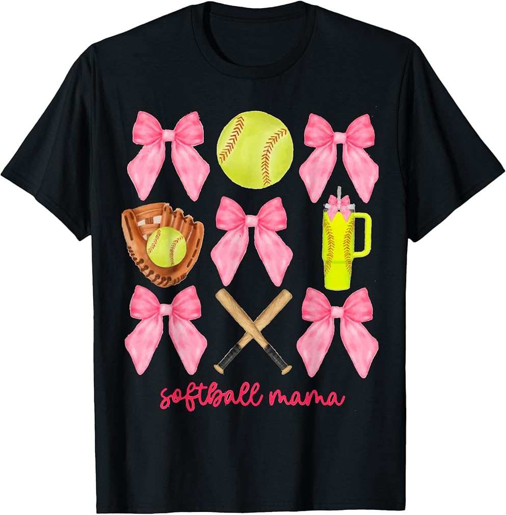 Softball Mama Softball Coquette Bow T-Shirt