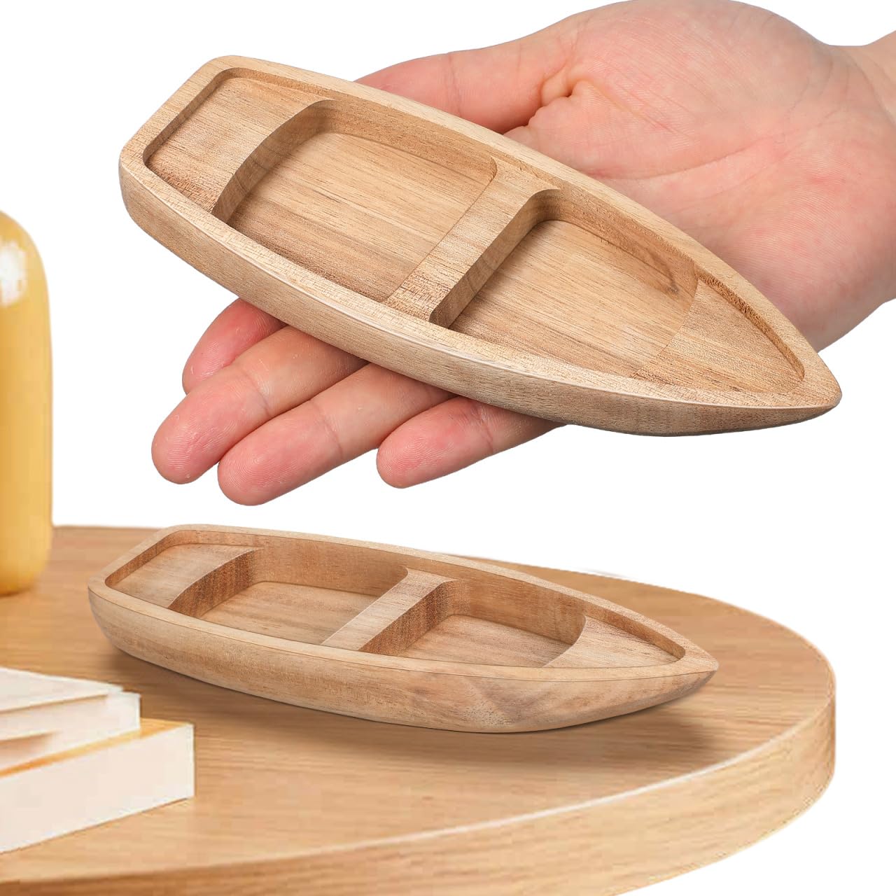 YARNOW Wooden Canoe Model Decorative Piece Natural Wood Artistic Style for Home Decor Nautical Seaside Ornament Small Boat Serving Tray for Sushi Display 27.00X9.00X4.00CM