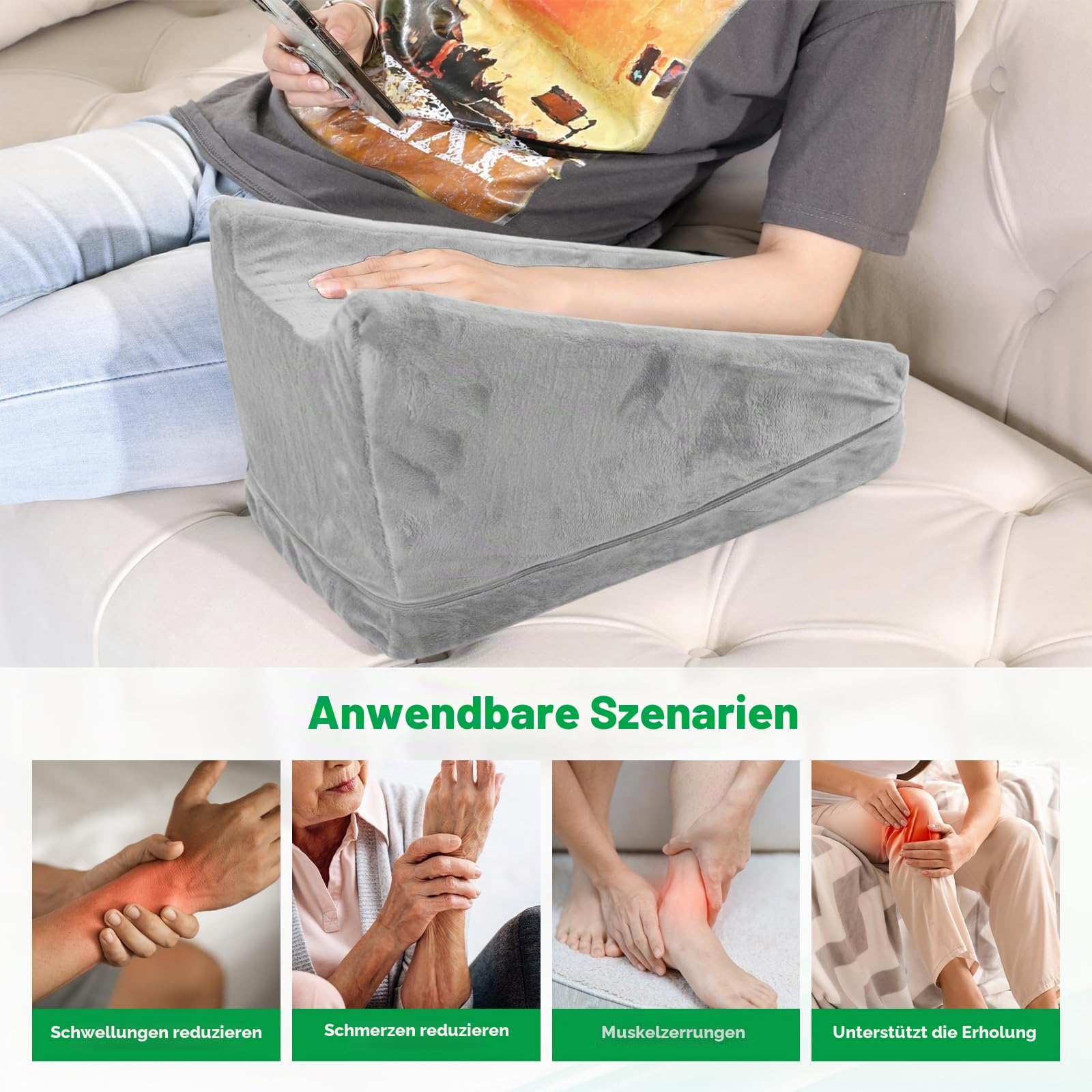 Beinerhöhungskissen, Keilkissen, Schwamm-Armhebekissen, Beinstütze mit abnehmbarem Bezug für gerades Knie und Arm, lindert Schwellungen und Schmerzen
