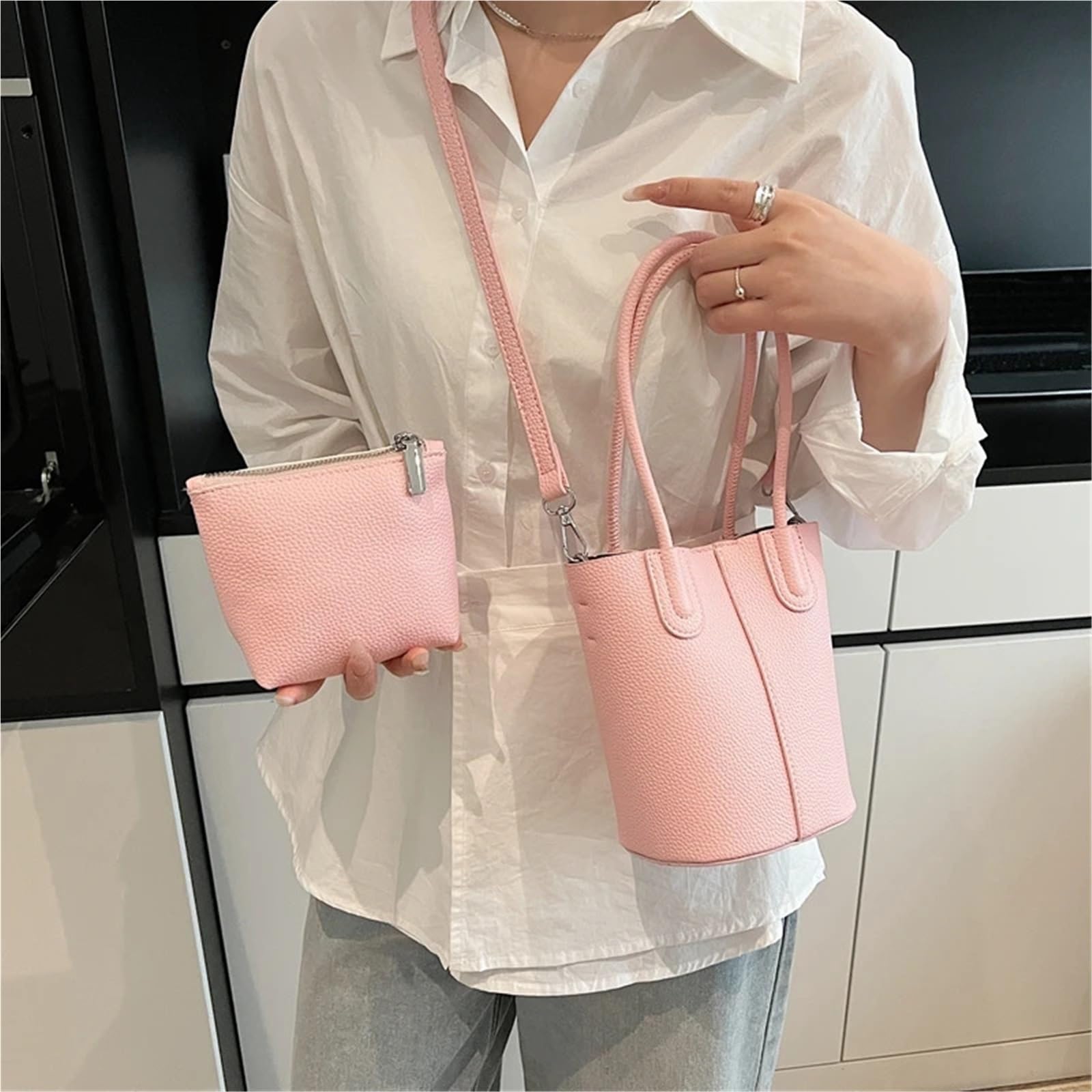 Conjunto de bolso bandolera estilo cubo vertical for mujer, color puro, verano lujo Para Viajes Compras Trabajo Citas