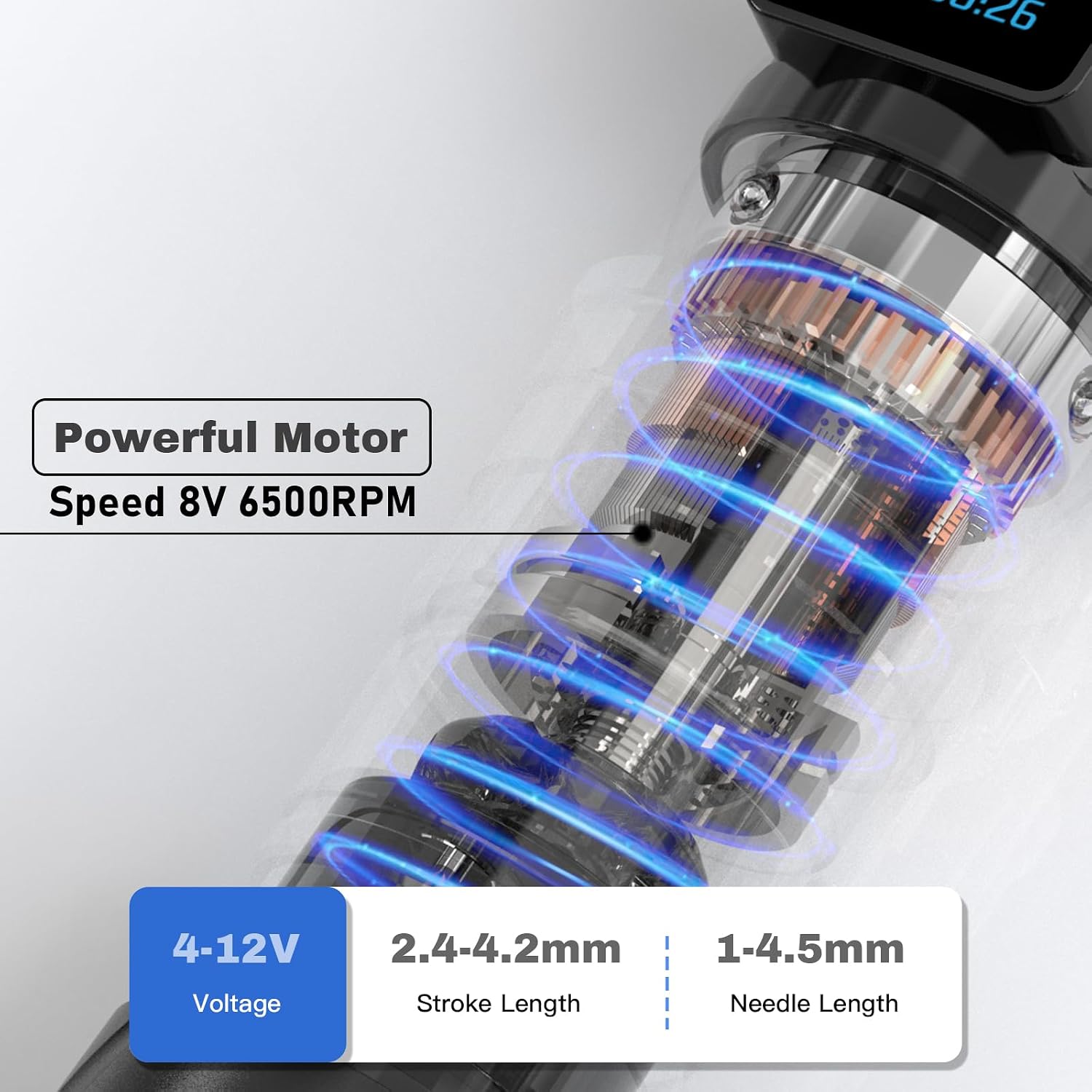 Wormhole 2,300mAh Battery Tattoo Gun Wireless Tattoo Machine with 7 Adjustable Stroke, Normal/Jump-Start/Dot Working Mode, Timing Function with Smart Display Wireless Tattoo Pen