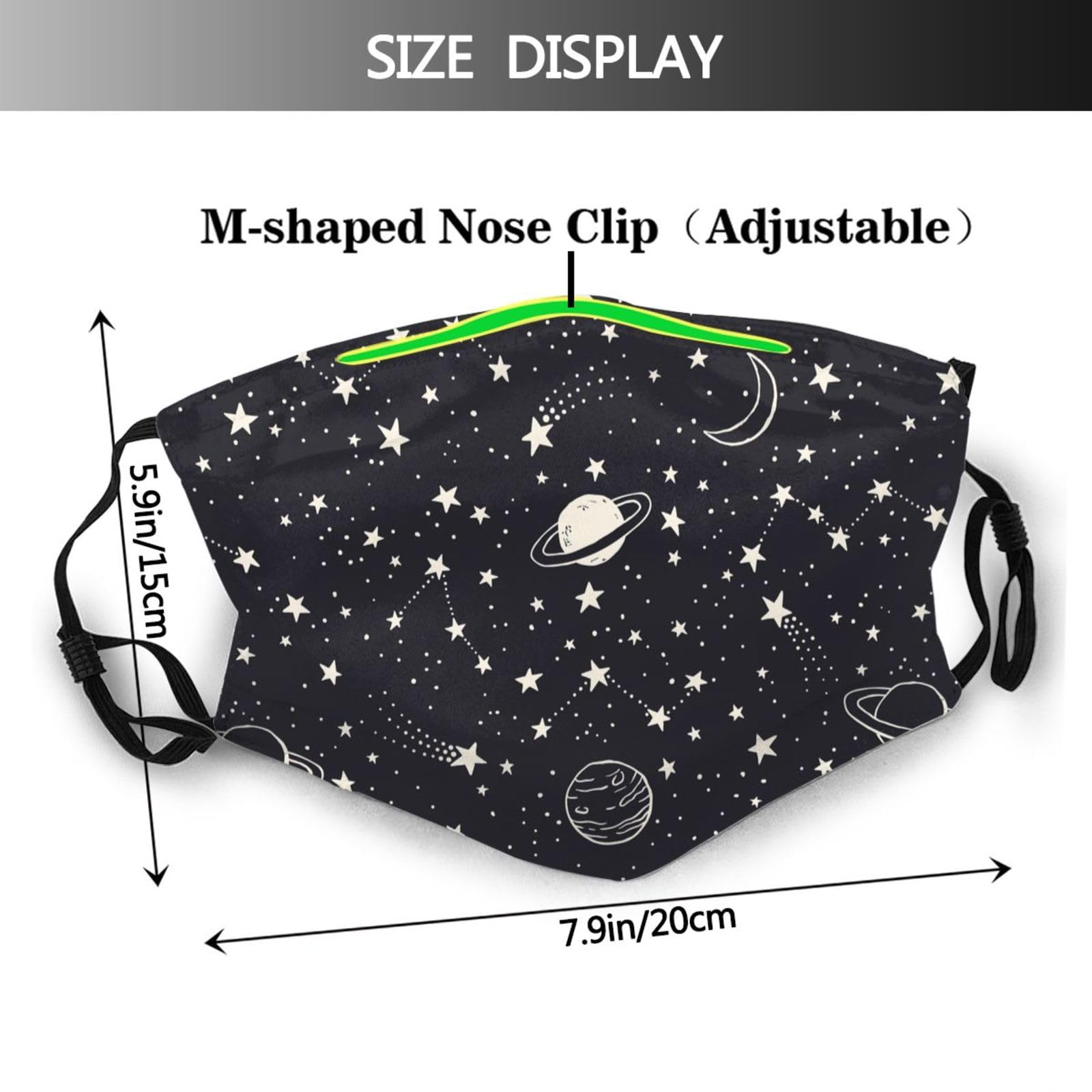 Yaxongx Cartoon Moon Stars Face Mask Washable Reusable Adult Cloth Dust Mask 5-Layer Protection Activated Carbon Filter Adjustable Anti Dust Face Masks with 2 Filter for Women Men, 1 PCS