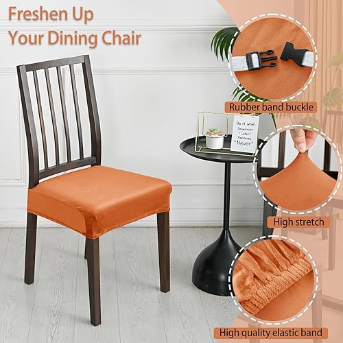 Miniatura 3 de Juego de 6 fundas de asiento para sillas de comedor, de terciopelo elástico, extraíbles y lavables, para sillas de comedor (juego de 6, naranja)