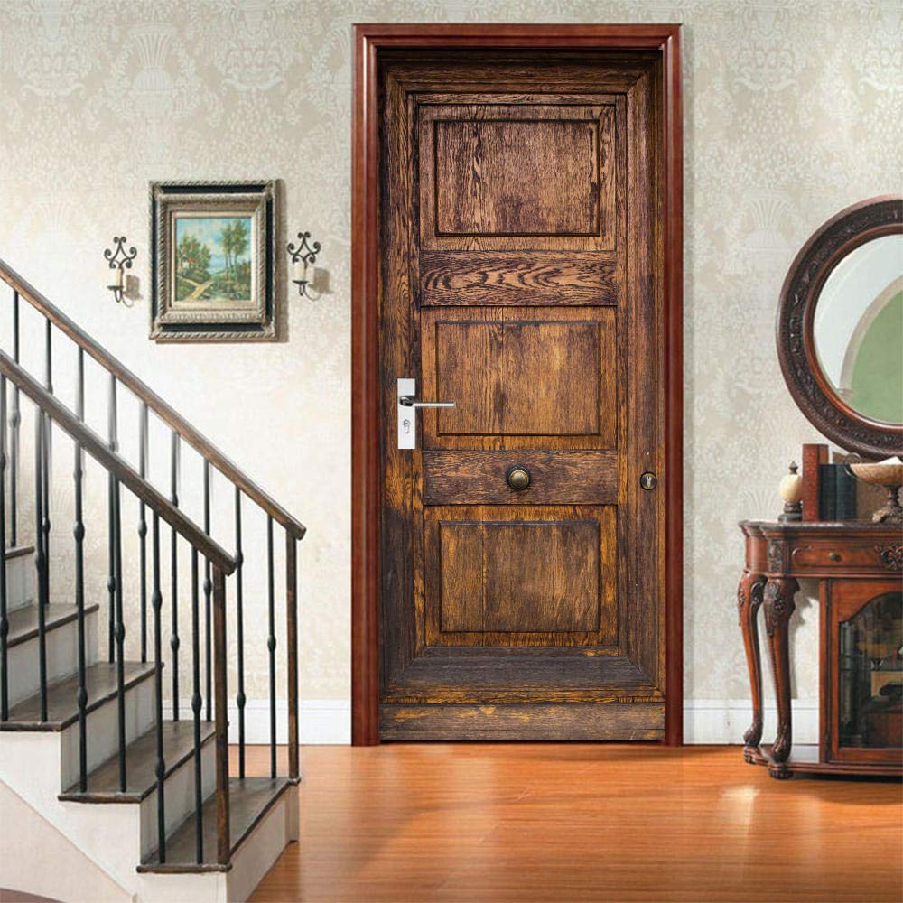 3D Tür Fototapete Alte Holztür - PVC Selbstklebefolie 77x200cm