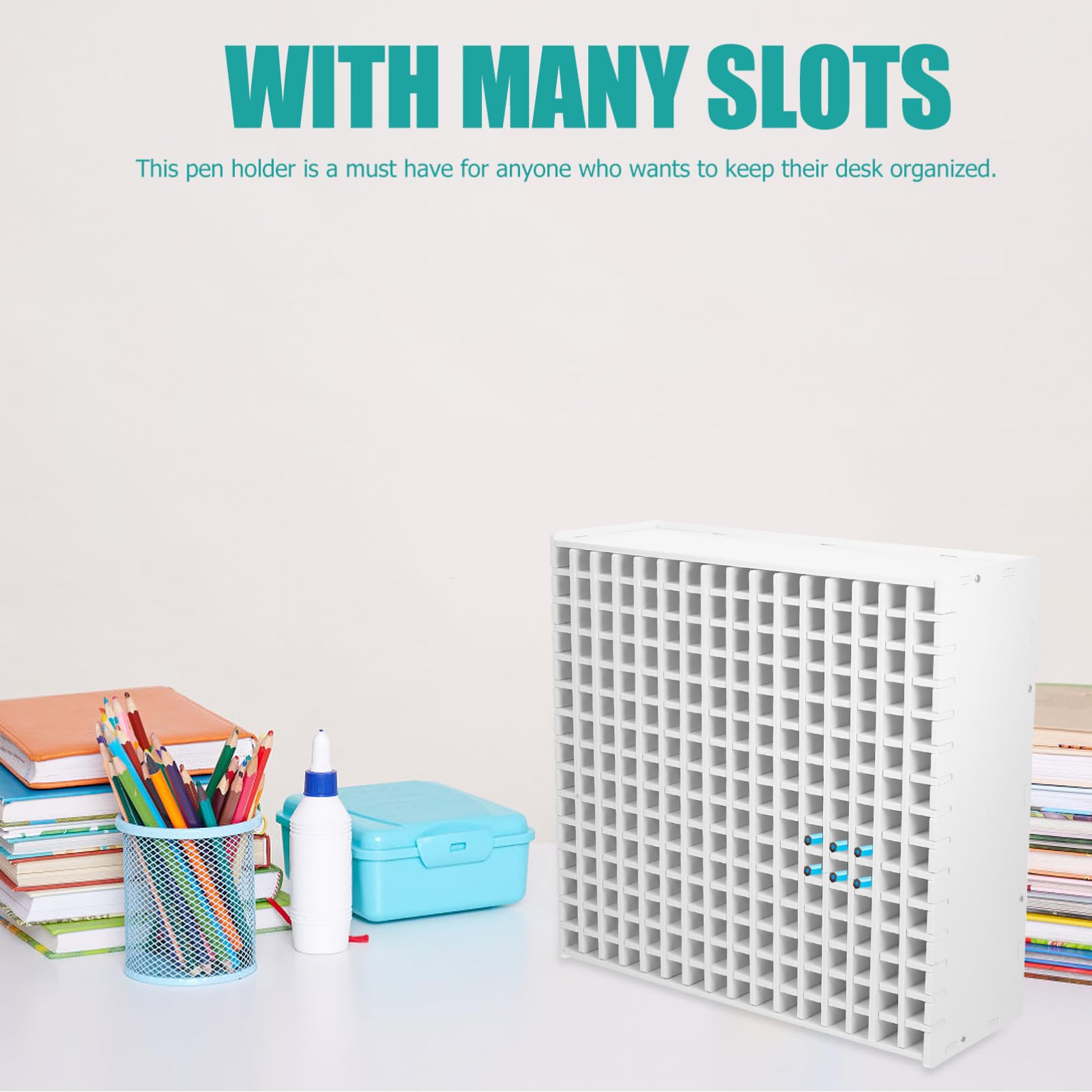 Portapenne da Scrivania Abs Bianco 240 Slot Organizer | Accessori da Scrivania, Studiare Accessori, Decorazioni Scuola, Piccolo Ingombro per Scuola e Ufficio