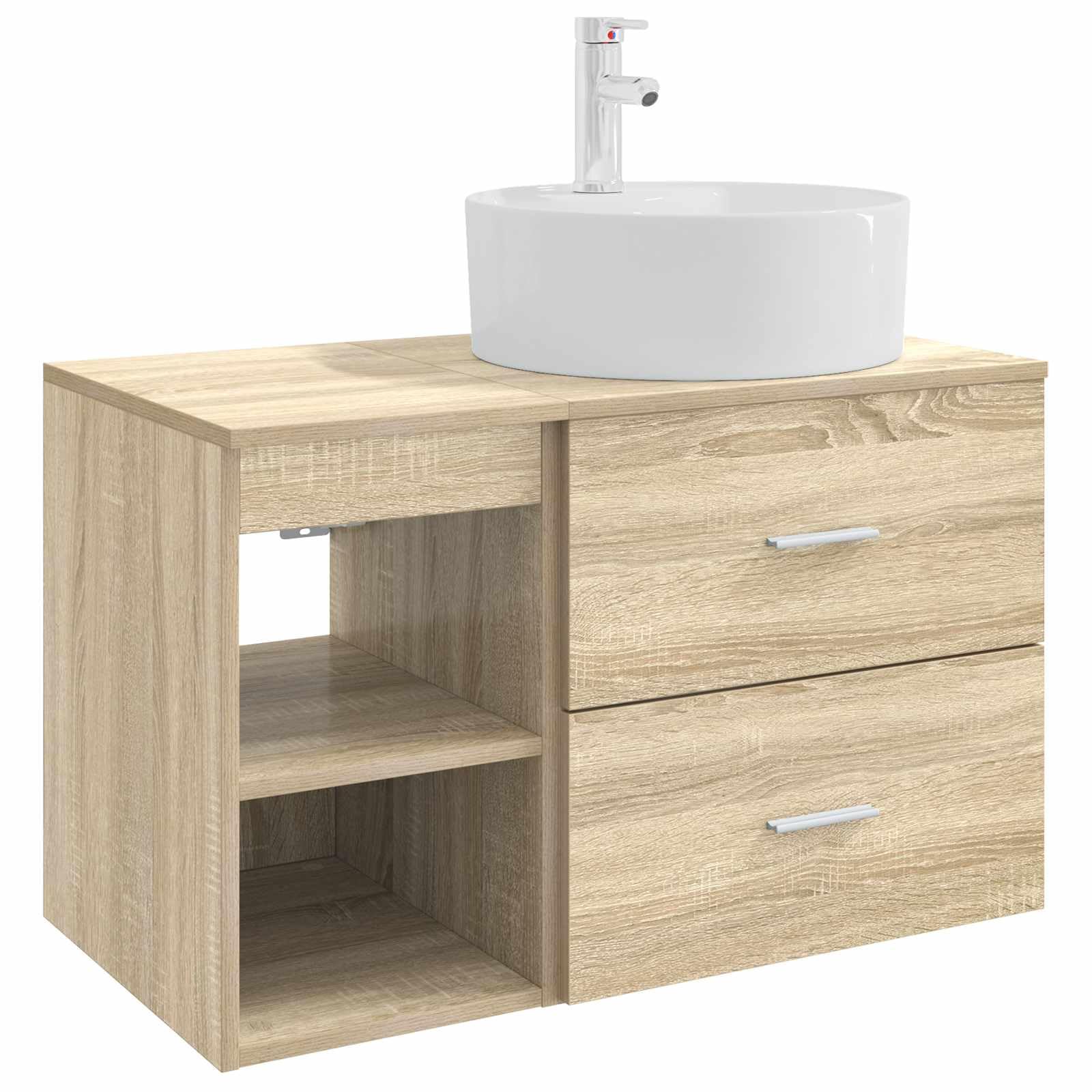 Mueble de baño para colgar que ahorra espacio con lavabo y grifo