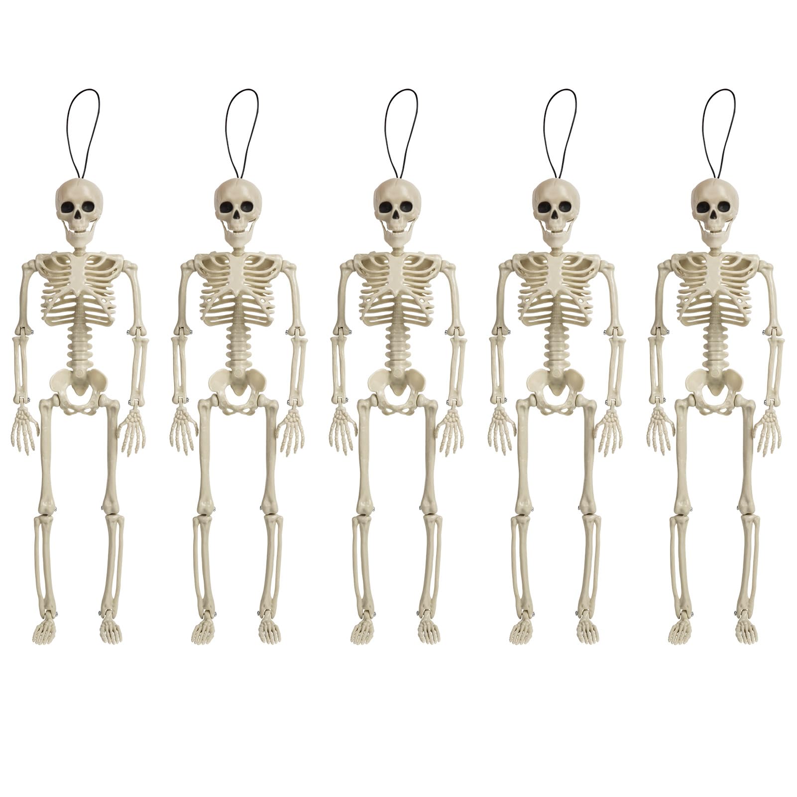 DECORLIFE 5 Packs 16" Skeletons Halloween Decorations, Full Body Skeleton with Posable Joints, Halloween Hanging Decor for Haunted House Graveyard Props