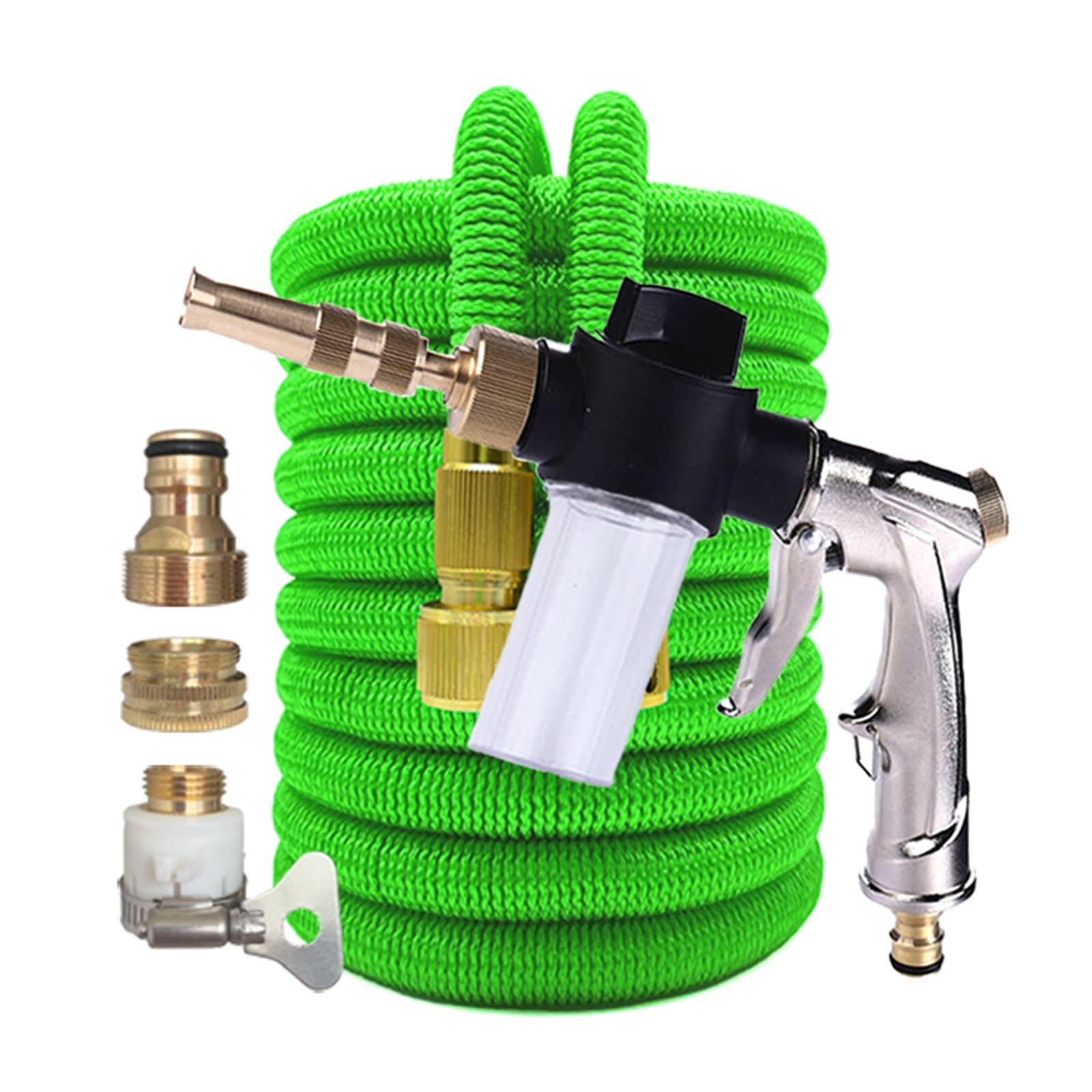 Pistolet d'arrosage avec embout multi-jets, Tuyau d'arrosage extensible en plastique haute pression, pulvérisation de mousse sans pli, 1/2 po (17-125) pieds(F05,1/2"-17FT)