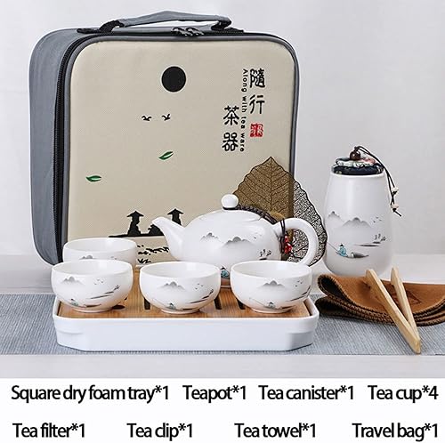 Miniatura 3 de Juego de té japonés, juego de tazas de té chino con tetera, tazas de té, recipiente de té, bandeja de té, adecuado para viajes, hogar, oficina y
