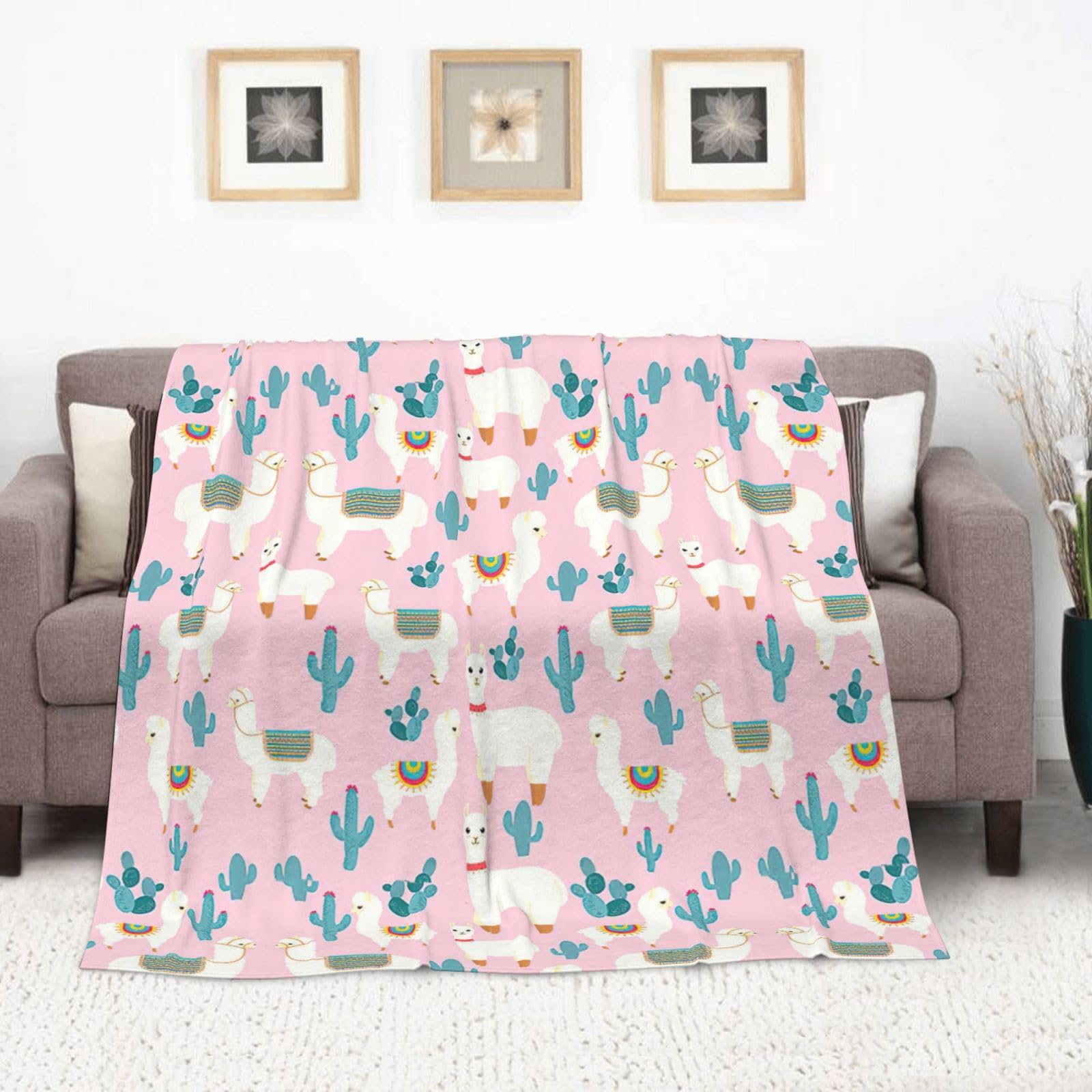Llama Couverture en flanelle avec imprimé cactus 177,8 x 203,2 cm