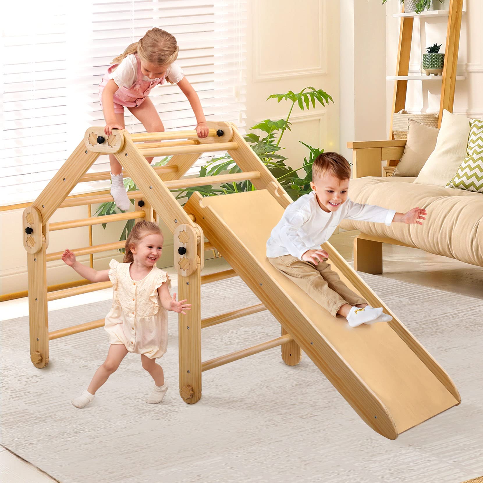 Buy Dripex Pikler Triangle Climber with Ramp, 8 in 1 Foldable Wooden