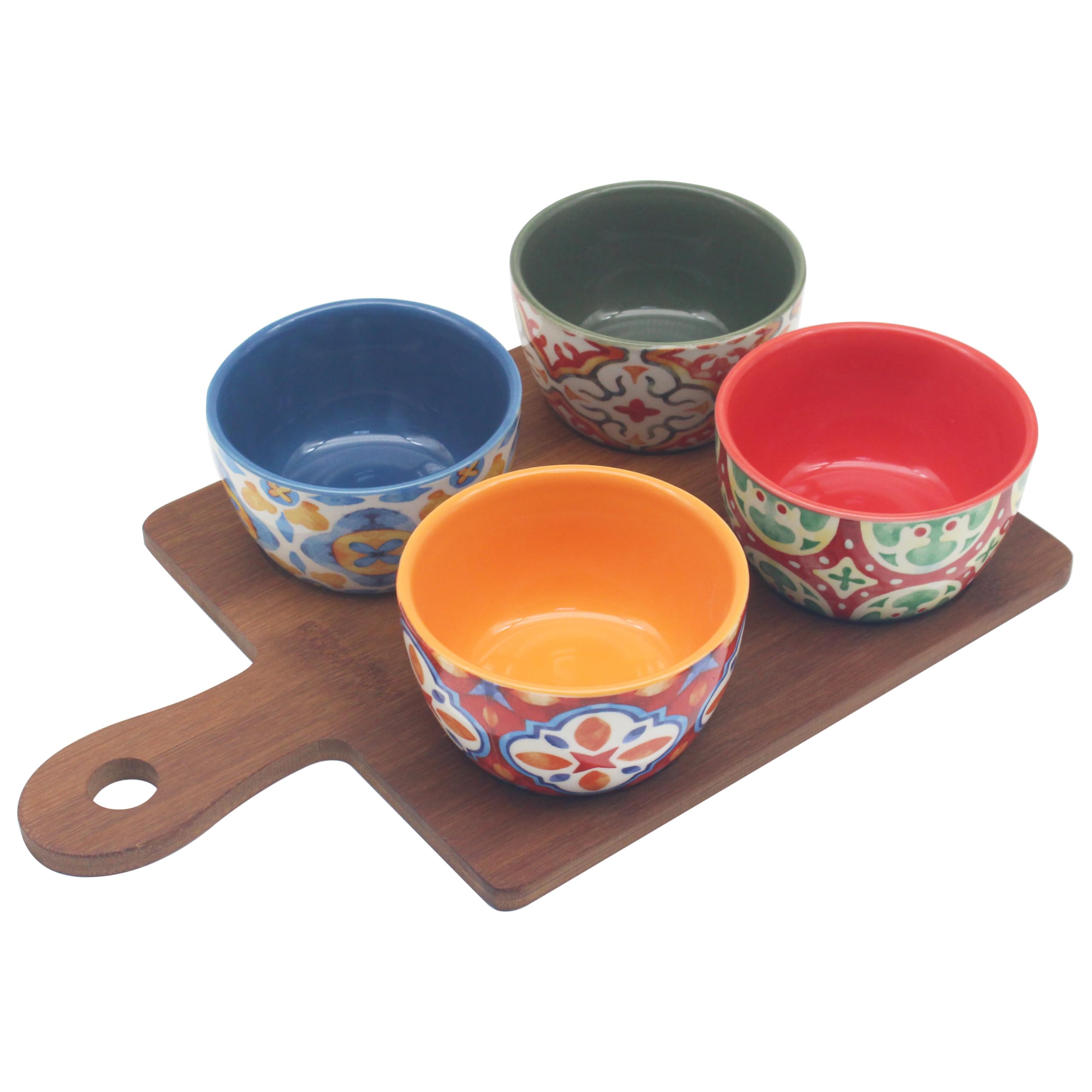 Bowls On Tray Set of 4 Tuscany Colourful Serving Sauce Dip Snack Dishes