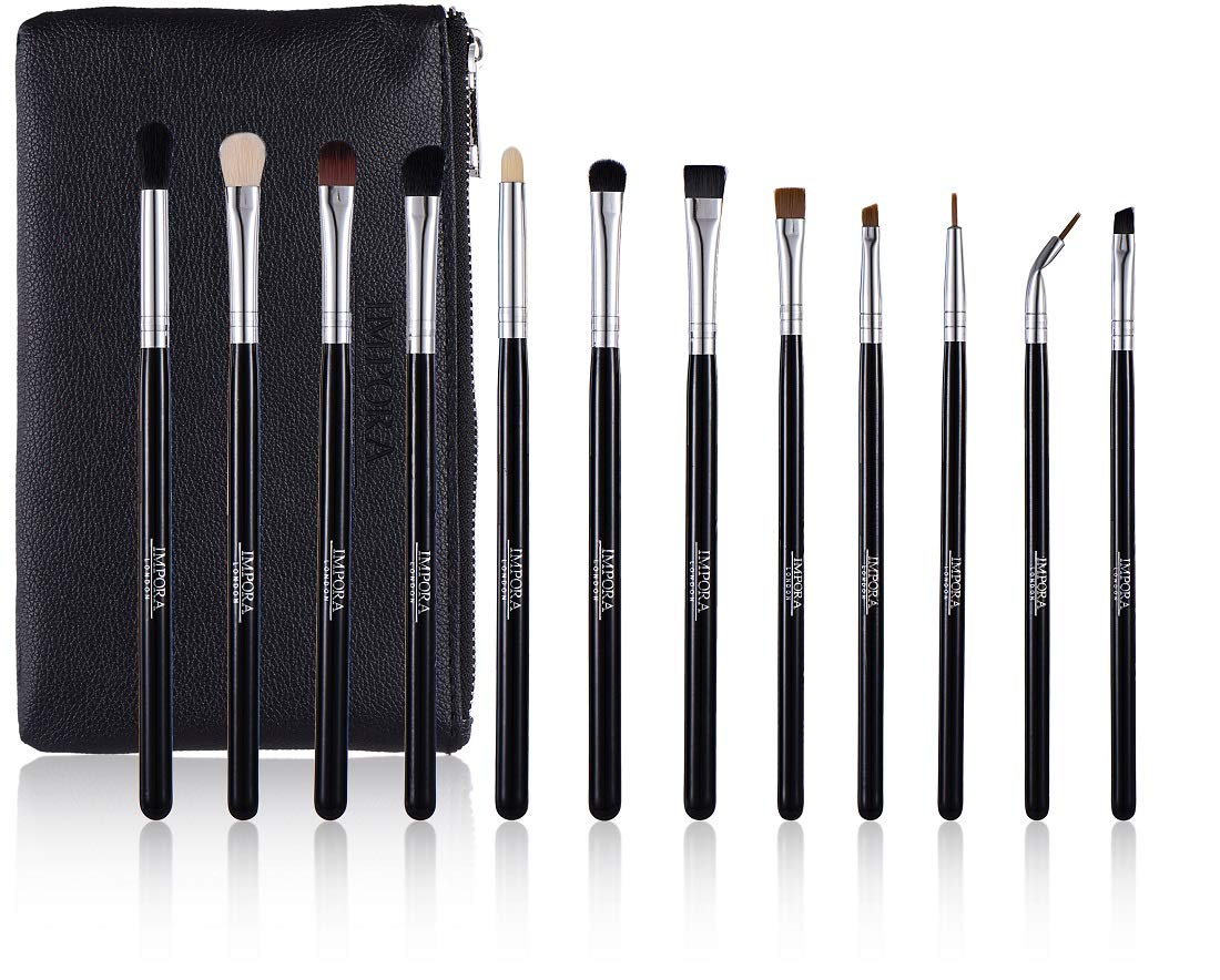 Eye Makeup Brush Set with Case. Includes - Eyeshadow Brushes, Blending Brush, Crease Brush, Eyeliner Brush & more [12 Brushes]