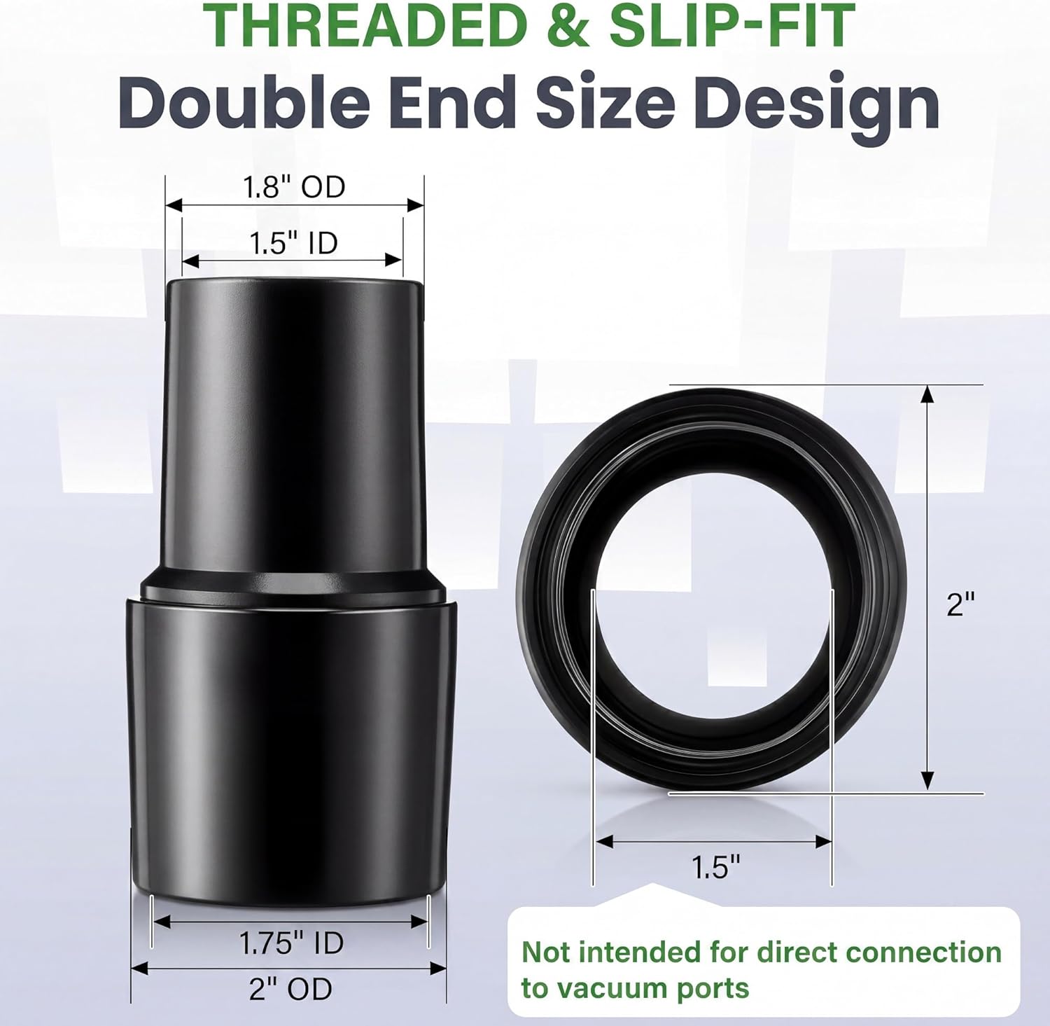 1 Pack Vacuum Threaded Hose Cuff, Press Fit Over 1.5" OD Wand & Fits 1.5" ID Threaded Hose, Compatible with Cen-Tec 65555 and ProTeam 1.5" OD Aluminum Wand, Vacuum Cleaner Connector