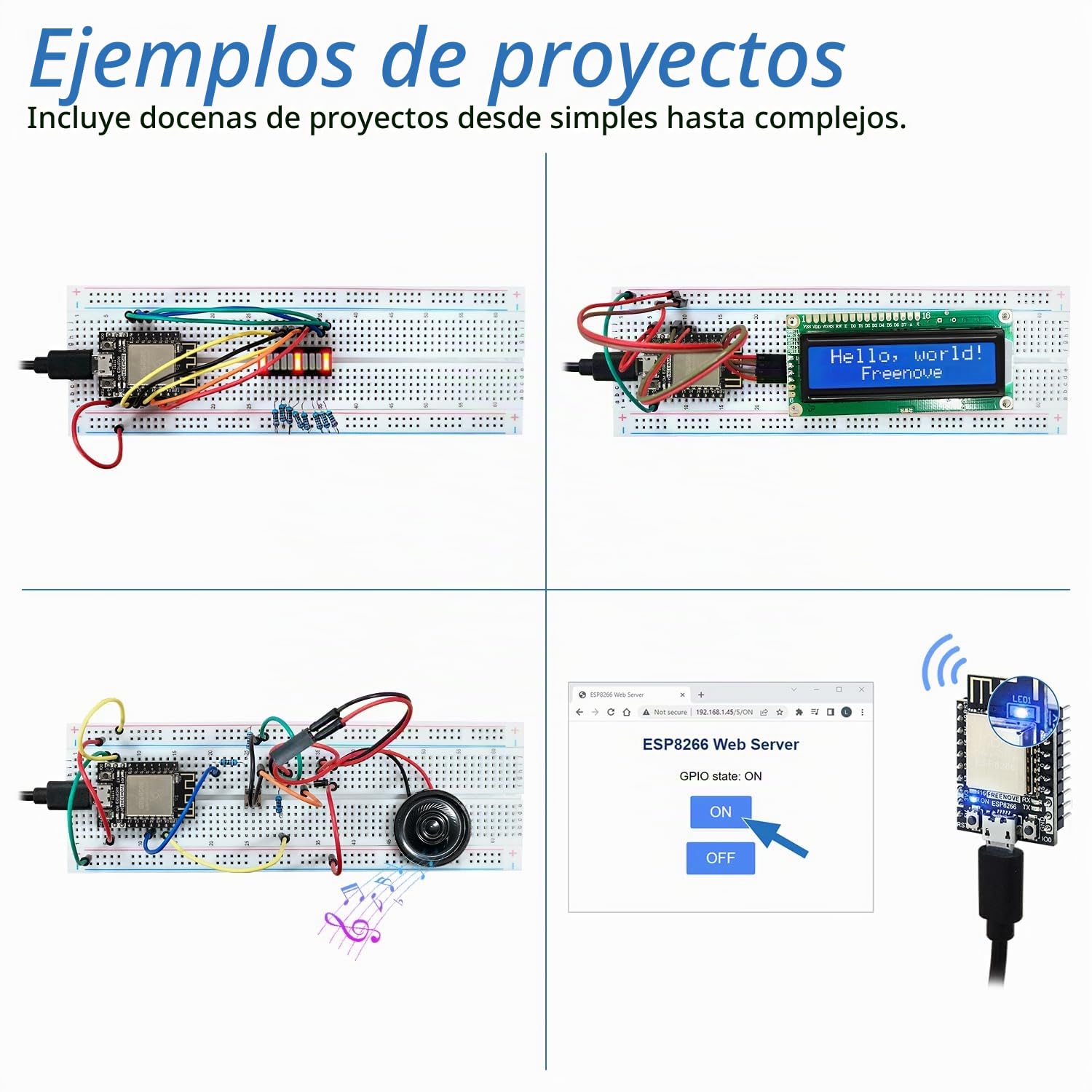 Freenove Ultimate Starter Kit for ESP8266 (Included), 32-bit 160 MHz Mini Microcontroller, Onboard Wi-Fi, Python C Java, 715-Page Detailed Tutorial, 218 Items, 109 Projects