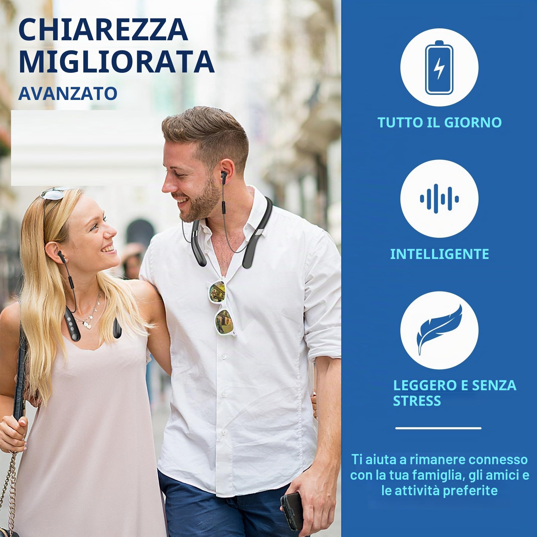 Fascia da collo vivavoce wireless bluetooth ricaricabile, dispositivo di riduzione del rumore per il collo aiuta a stare comodo per ascoltare, guardare la TV, conversazioni per anziani e adulti