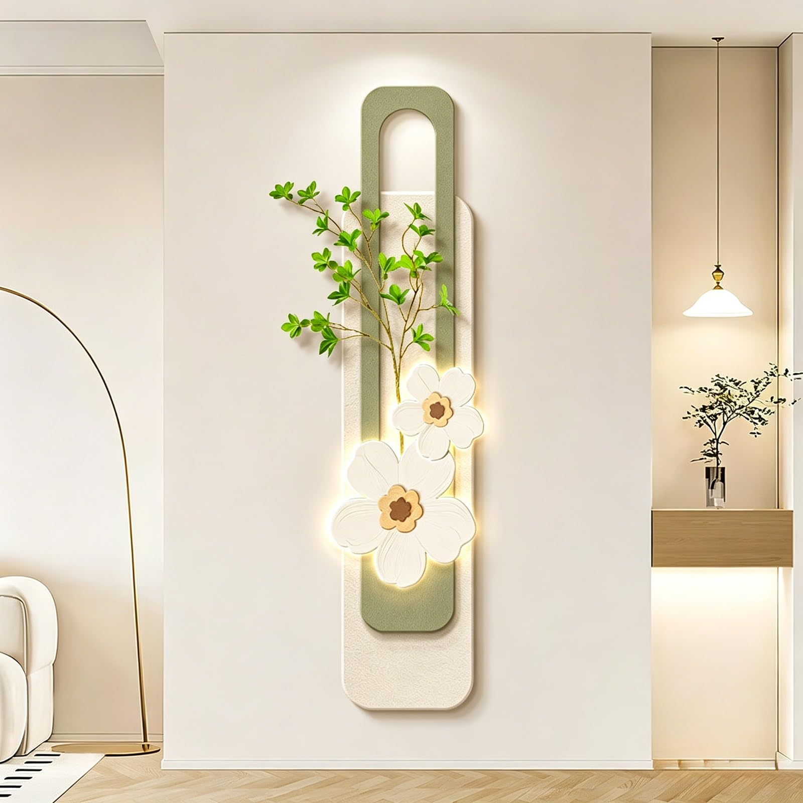 Tableau LED décoration murale salon entrée grand format vertical sans cadre