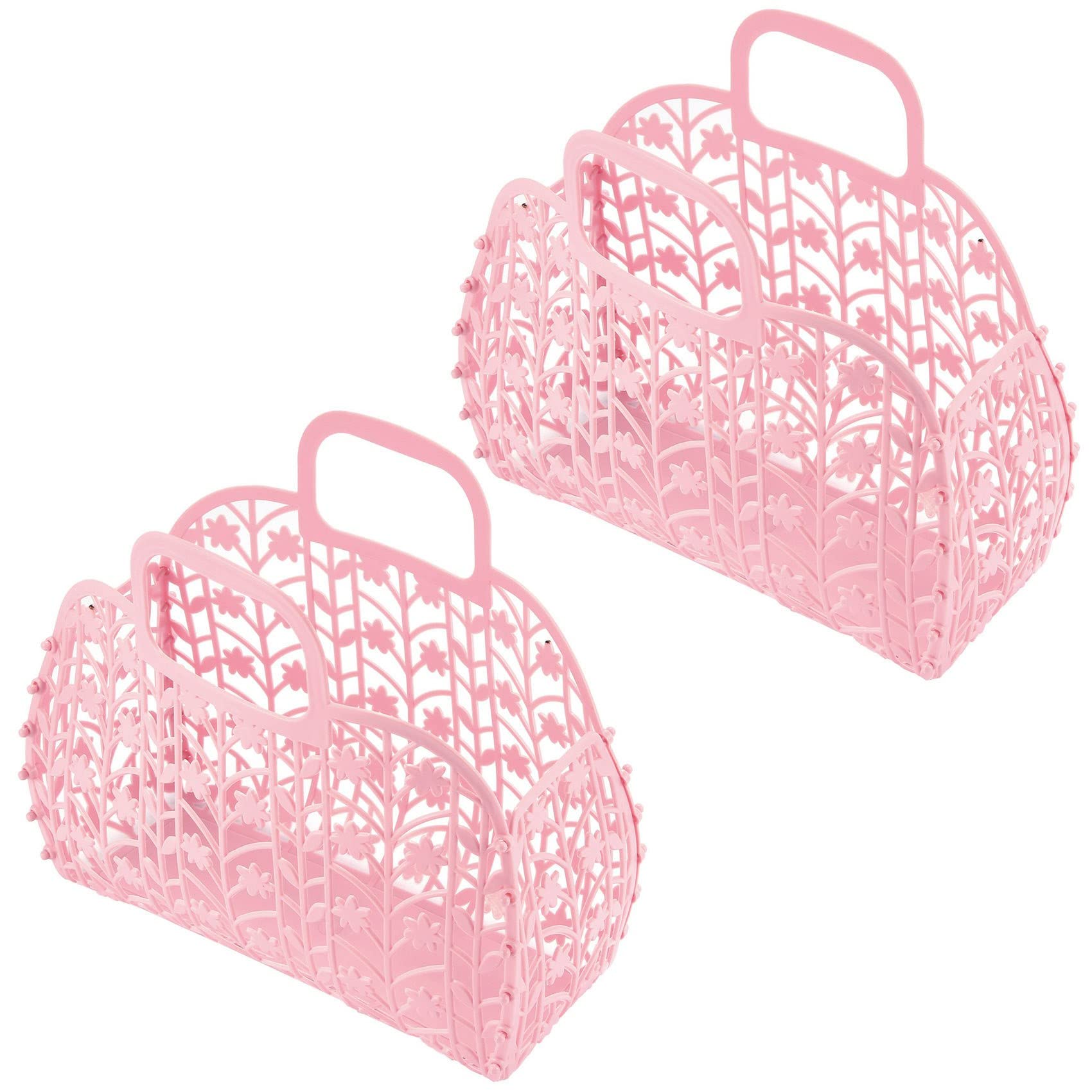 Kvsert Pink 2X Bathroom Hollow Washing Basket Removable Shower Basket Plastic Bath Basket Shopping Basket