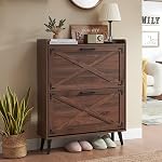 Barnyatoh Armoire de rangement de chaussures, Organisateur de chaussures de ferme avec 2 Tiroirs à bascule & Conception de porte d'éponge,Cabine de chaussures minces et cachées pour entrée, foyer, hall d'entrée, Walnut