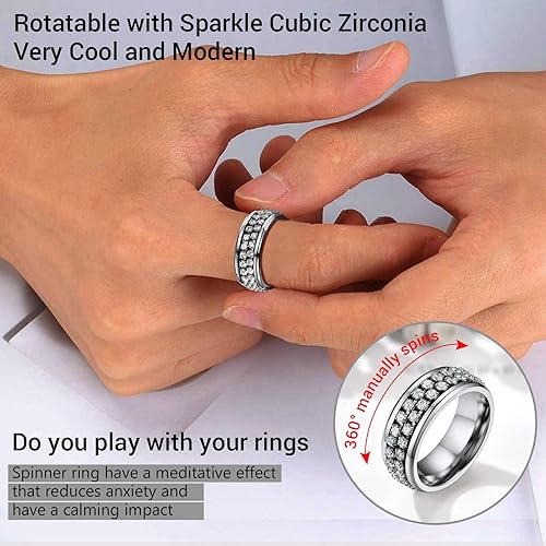 Miniatura 6 de PROSTEEL Anillo giratorio para hombre, anillos de fidgit para la ansiedad, anillo de acero inoxidable de 0.315in de grosor, chapado en oro negro de