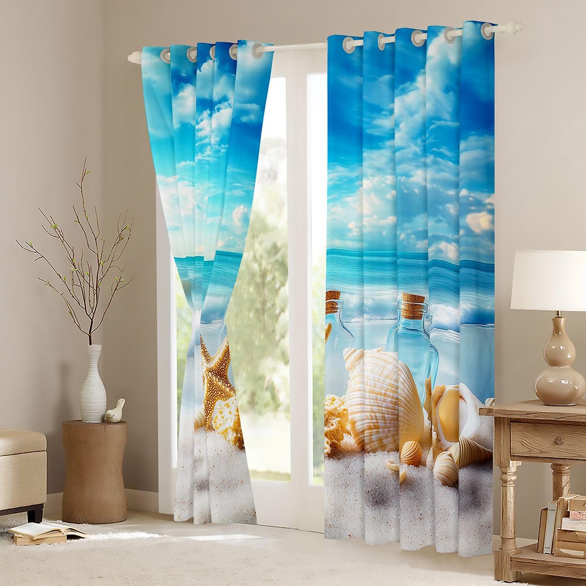 Homemissing Tende oscuranti con stelle marine, conchiglie, oceano, tende oscuranti per camera da letto, tropicali, estive, termiche, isolanti, 2 pannelli, 167,6 x 182,8 cm (larghezza x lunghezza)