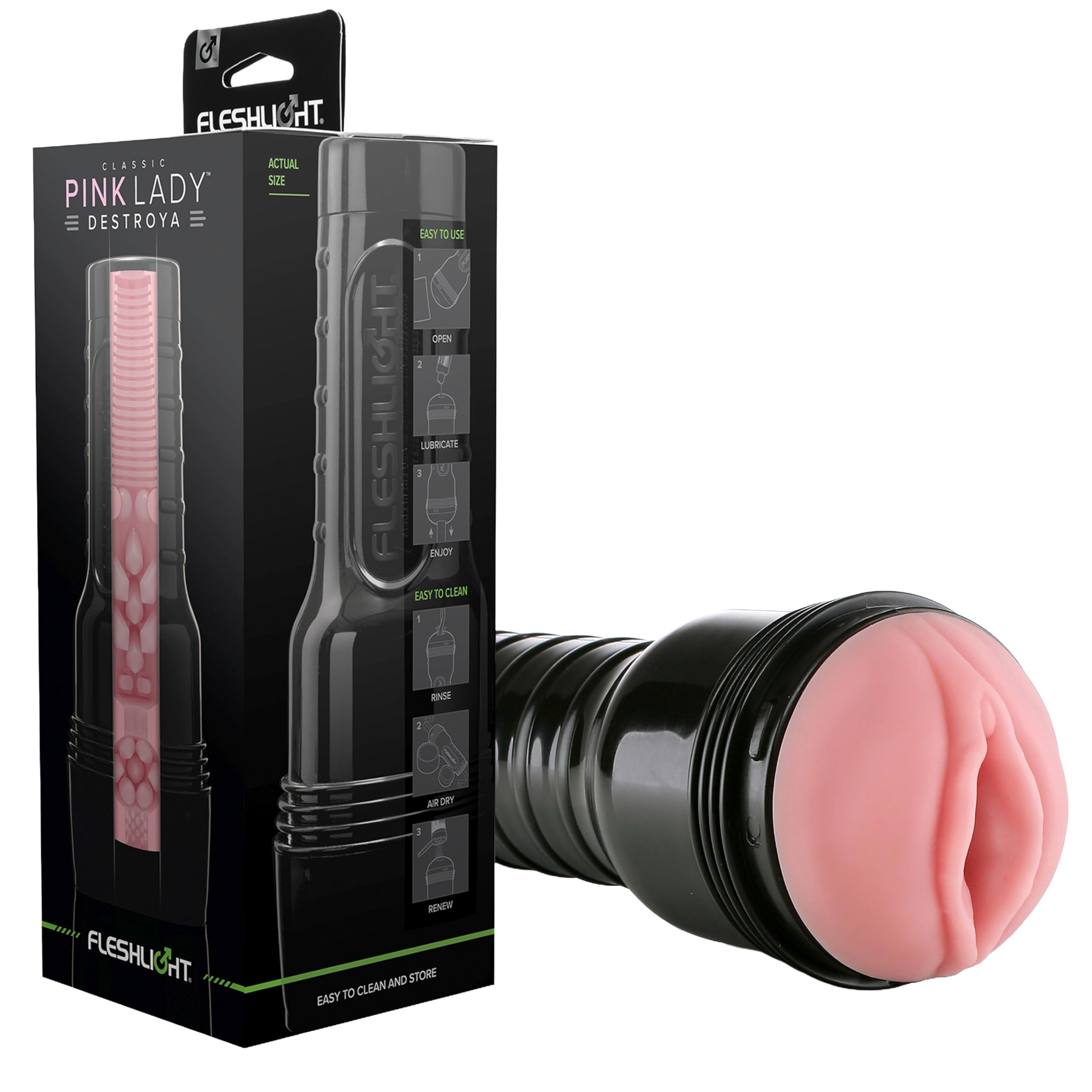 Fleshlight Pink Lady Destroya - Masturbateur Homme Real Experience - Sensation Intense - Facile à Nettoyer