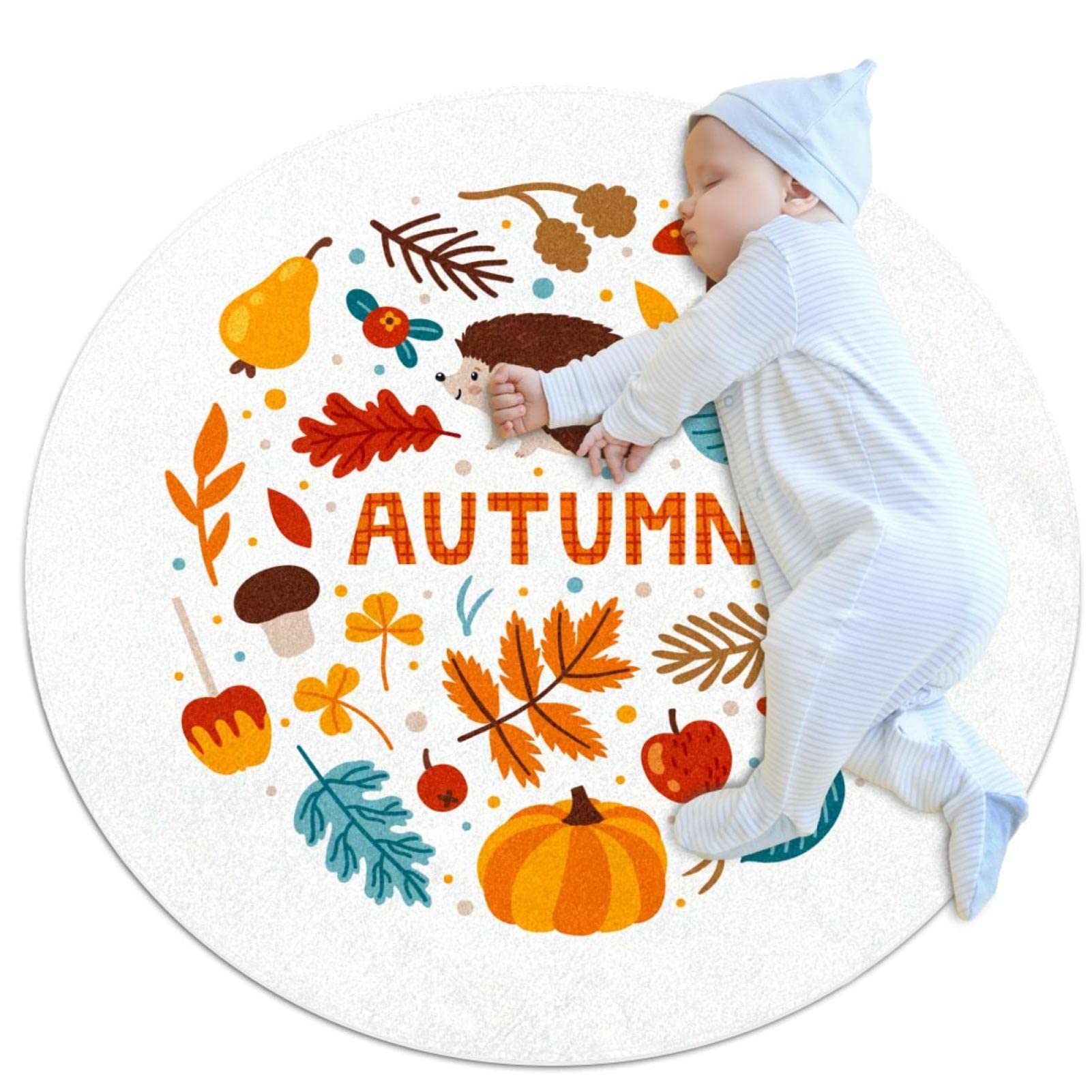 Tapis de jeu rond Hérisson et Champignon pour enfant 80x80cm