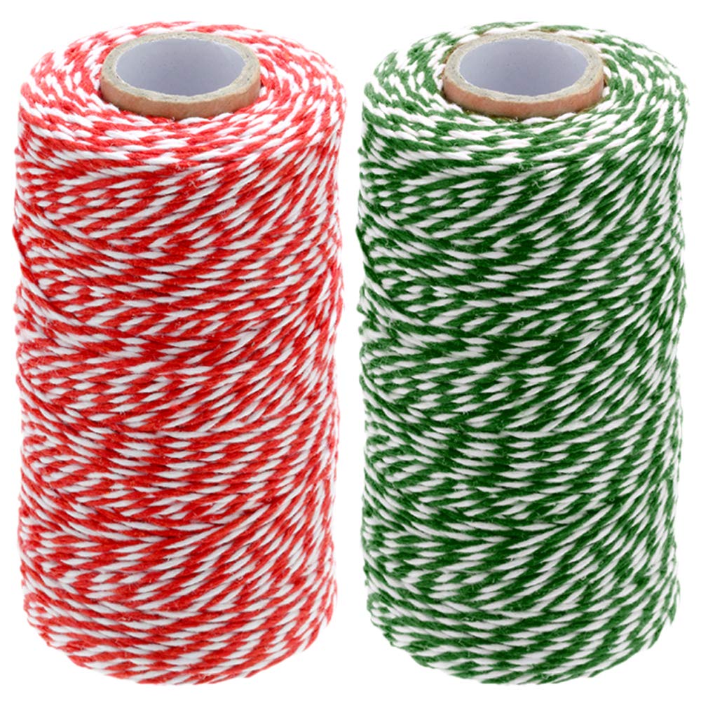 jijAcraft 200M Rot und Grün Baumwolle Schnur, 2MM Bäcker Bindfäden, Bastelschnur Dekokordel Schnur Perfekt für Backen, DIY Basteln, Weihnachten Geschenke Verpacken