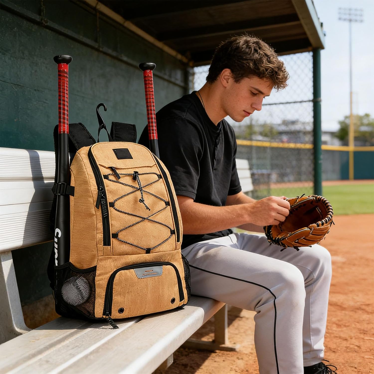 Trendy and Practical Baseball Training Backpack Providing Ample Room for Bats Cleats and Belongings Featuring Easy to Maintain Fabric Bat and Glove Planner