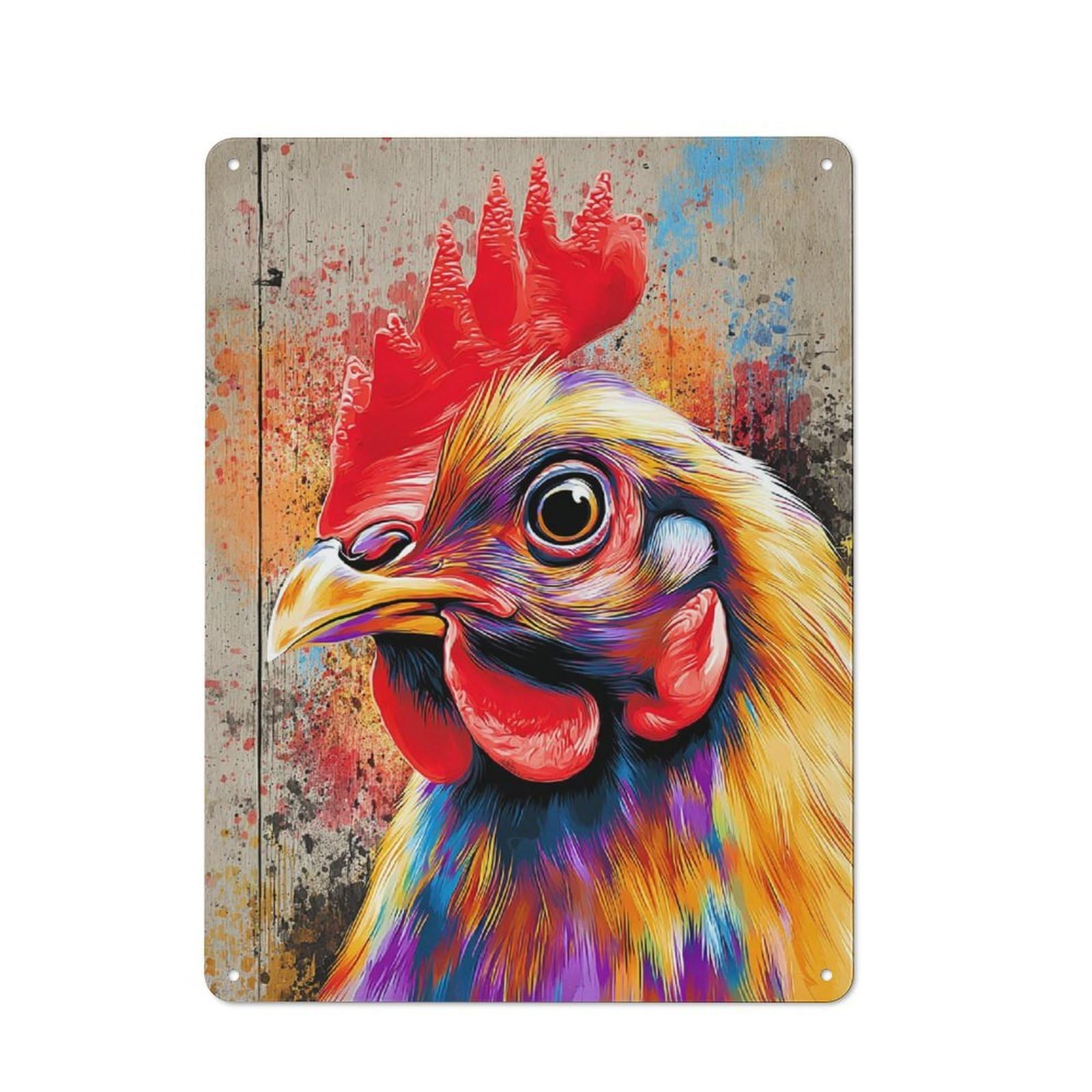 Junmoney Colorful Rooster Portrait Artwork Metal Plaque With Design 40X30cm, Vintage Bistro Wall Plaque For Coffee Bar, Kitchen, Bistro Or Tea Corner