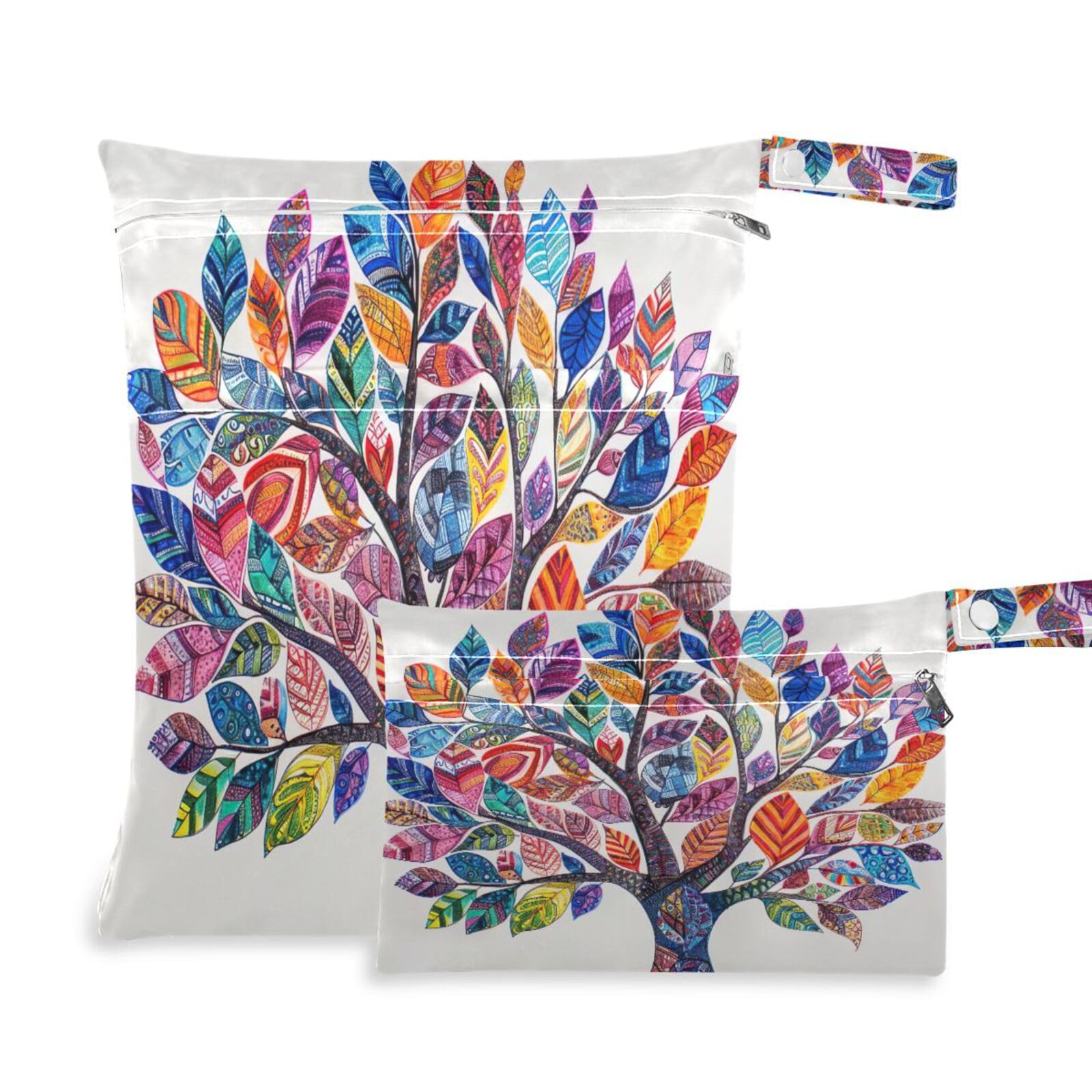 Coikll Wet Dry Bags for Cloth Diaper 2 Pack Waterproof Yoga Gym Bag for Swimsuit Wet Clothes Baby Items-?Colorful Glass Tree?