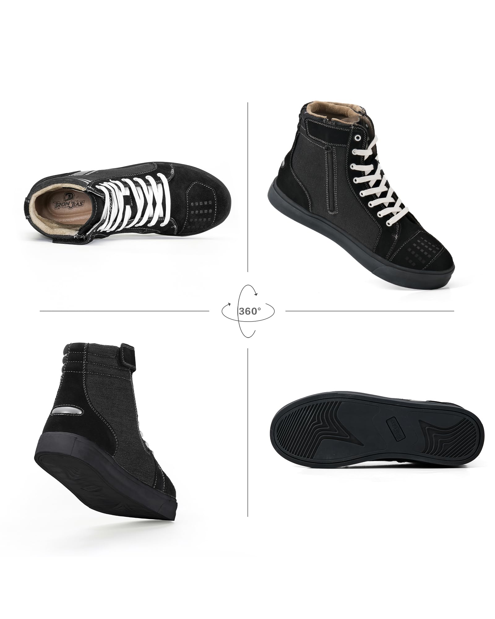 IRON JIA'S Scarpe Moto Uomo，Stivali Moto Casual da Strada Traspiranti e Antiscivolo con Cerniera Laterale, Supporto per la Caviglia e Pattini di Cambio 44