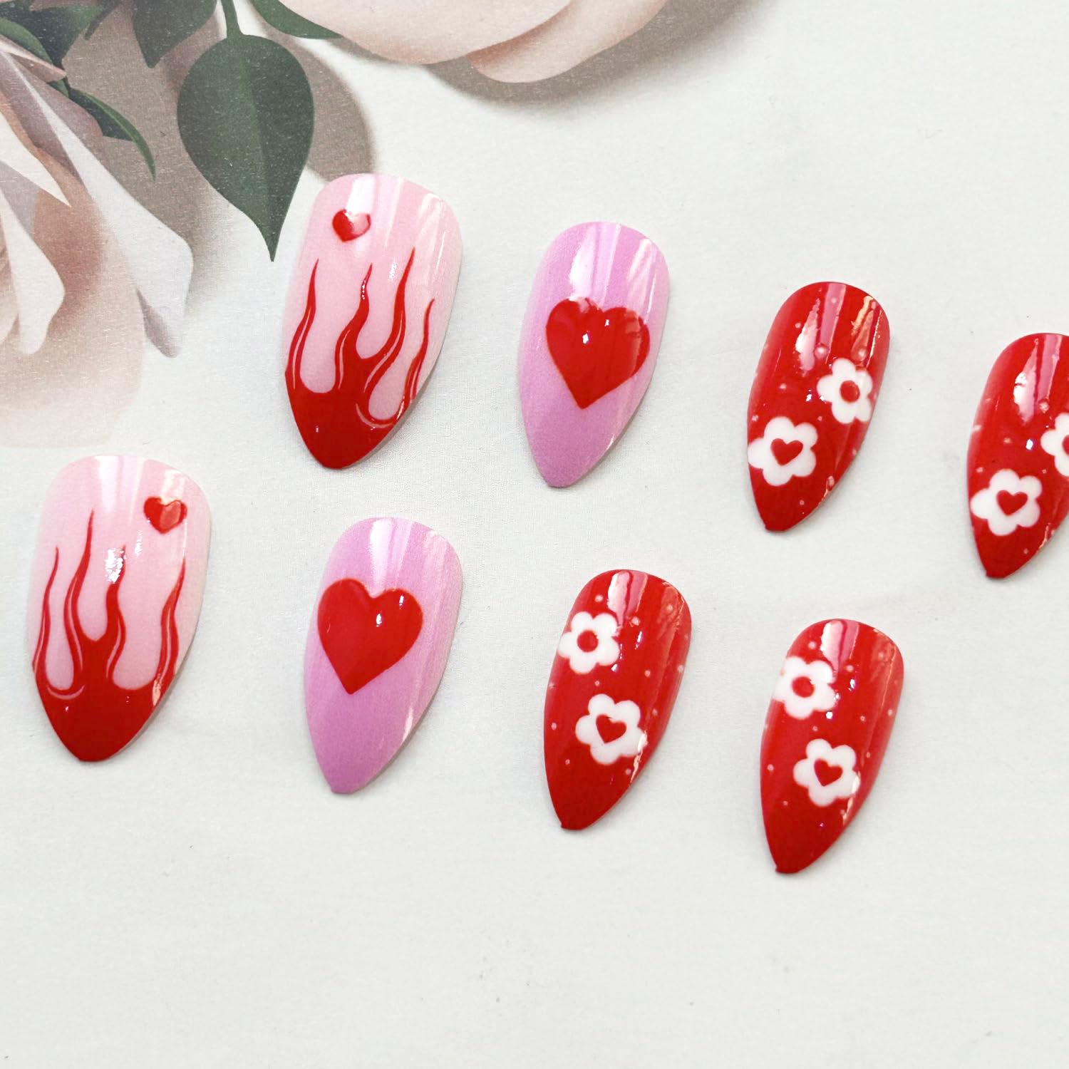 Amazon.com: Valentine's Day Press on Nails Oval Fake Nails Red