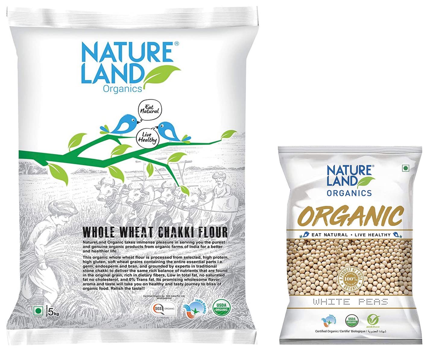 Natureland Organics Whole Wheat Flour Bag, 5 kg & White Peas 500 Gm - Organic Peas (B09VGBZ2SG) Amazon Price History, Amazon Price Tracker