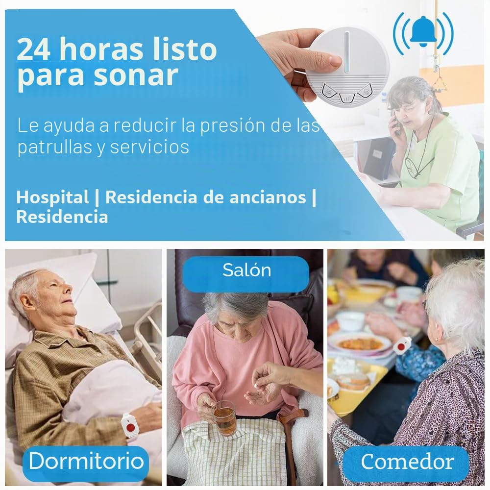 Botón Emergencia Mayores/Minusválidos,Botón SOS Ancianos,Botón de Pánico de Personas Mayores (Receptor+Pulsera+Botón)