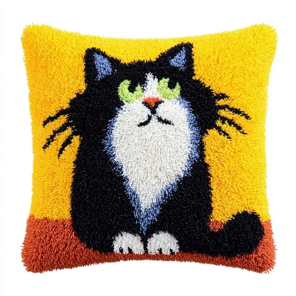 AxiangziK Latch Hook Pillow Kits 17x17in,Tuxedo Cat