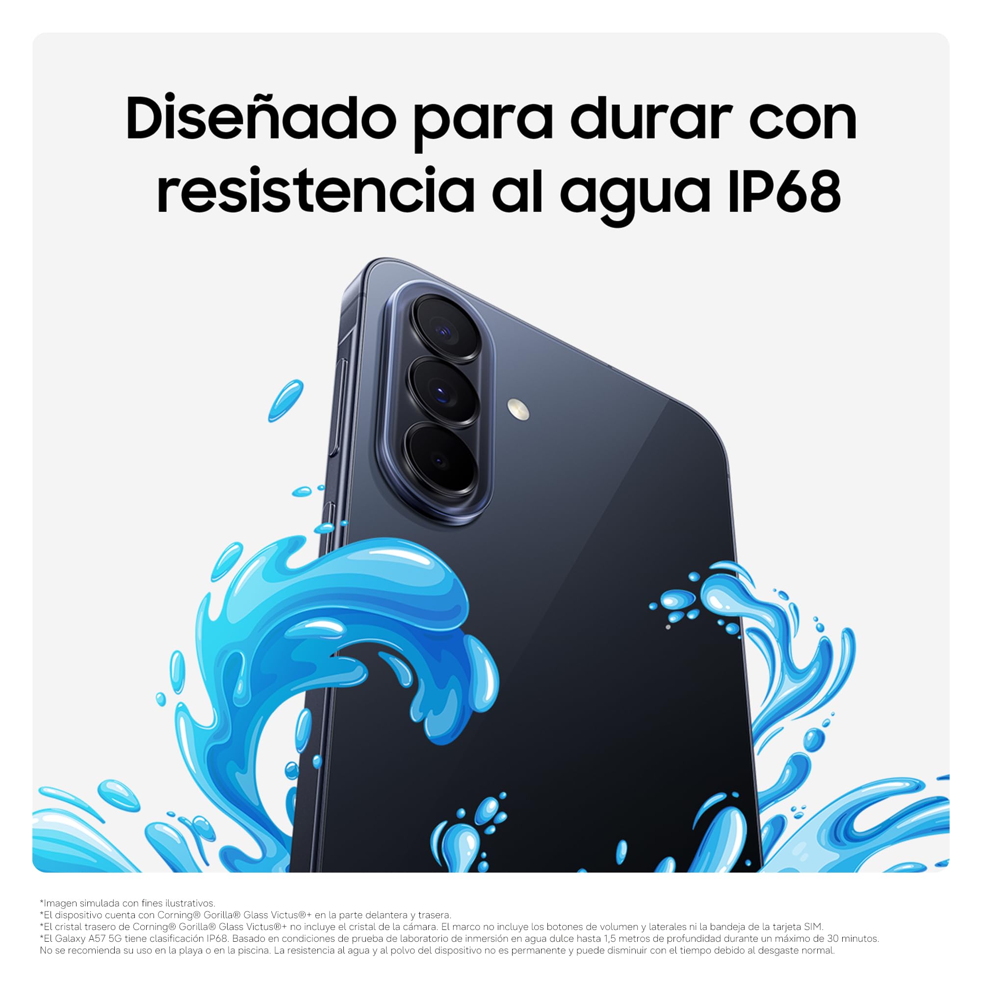 Samsung Galaxy A57 5G, 256GB, Móvil Fino con IA, 8GB, Gran Angular 50MP, Autonomía 2 Días, Batería 5000mAh, IP68, Garantía del Fabricante 3 Años + 1 Año Extra, Color Azul Oscuro (Versión Española)