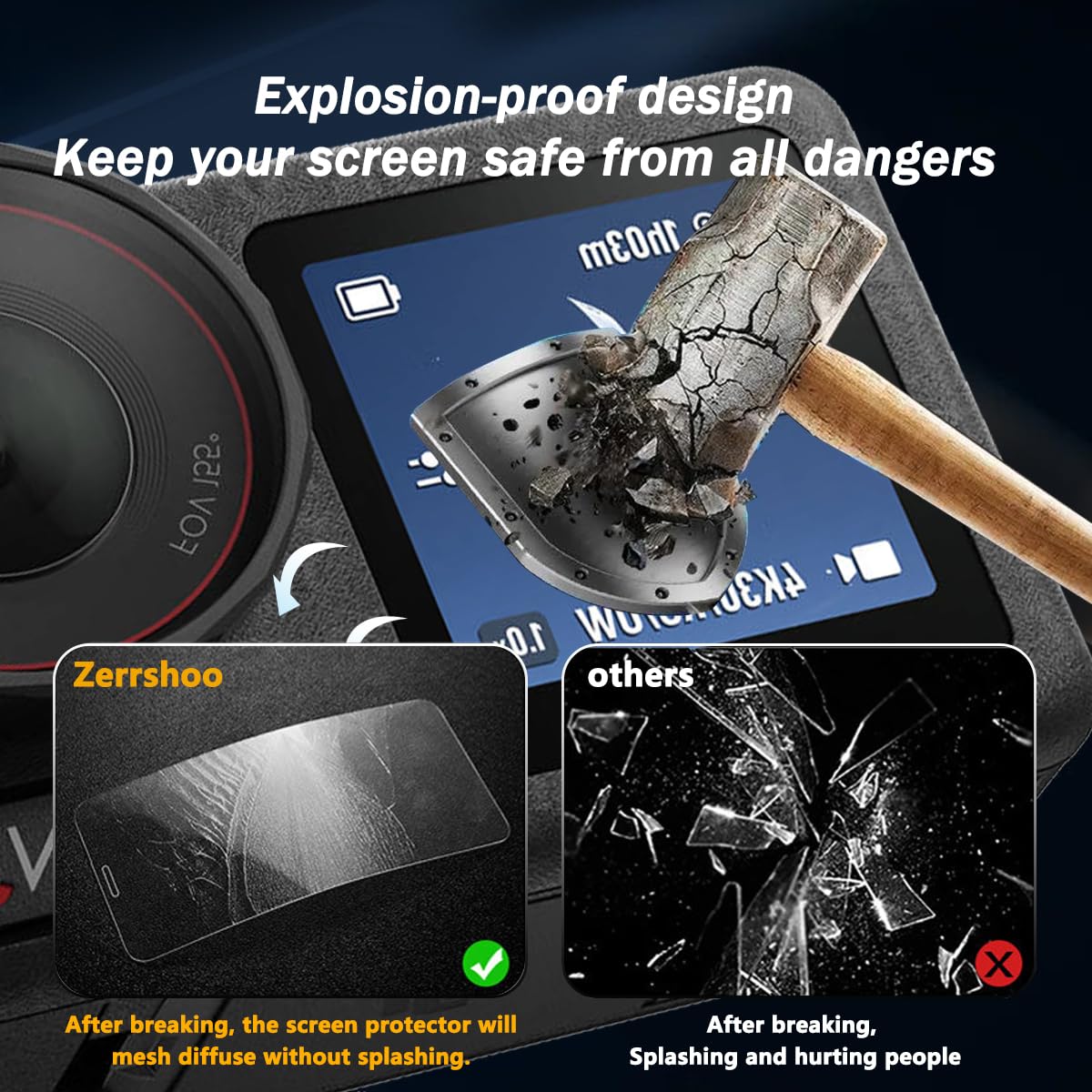 Zerrshoo [6 Pezzi Vetro Temperato per DJI Osmo Action5 Pro Pellicola, Vetro Temperato Protettore schermo, 9H Antigraffio Anti-impronte Protezione Pellicola Vetro per DJI Osmo Action5 Pro