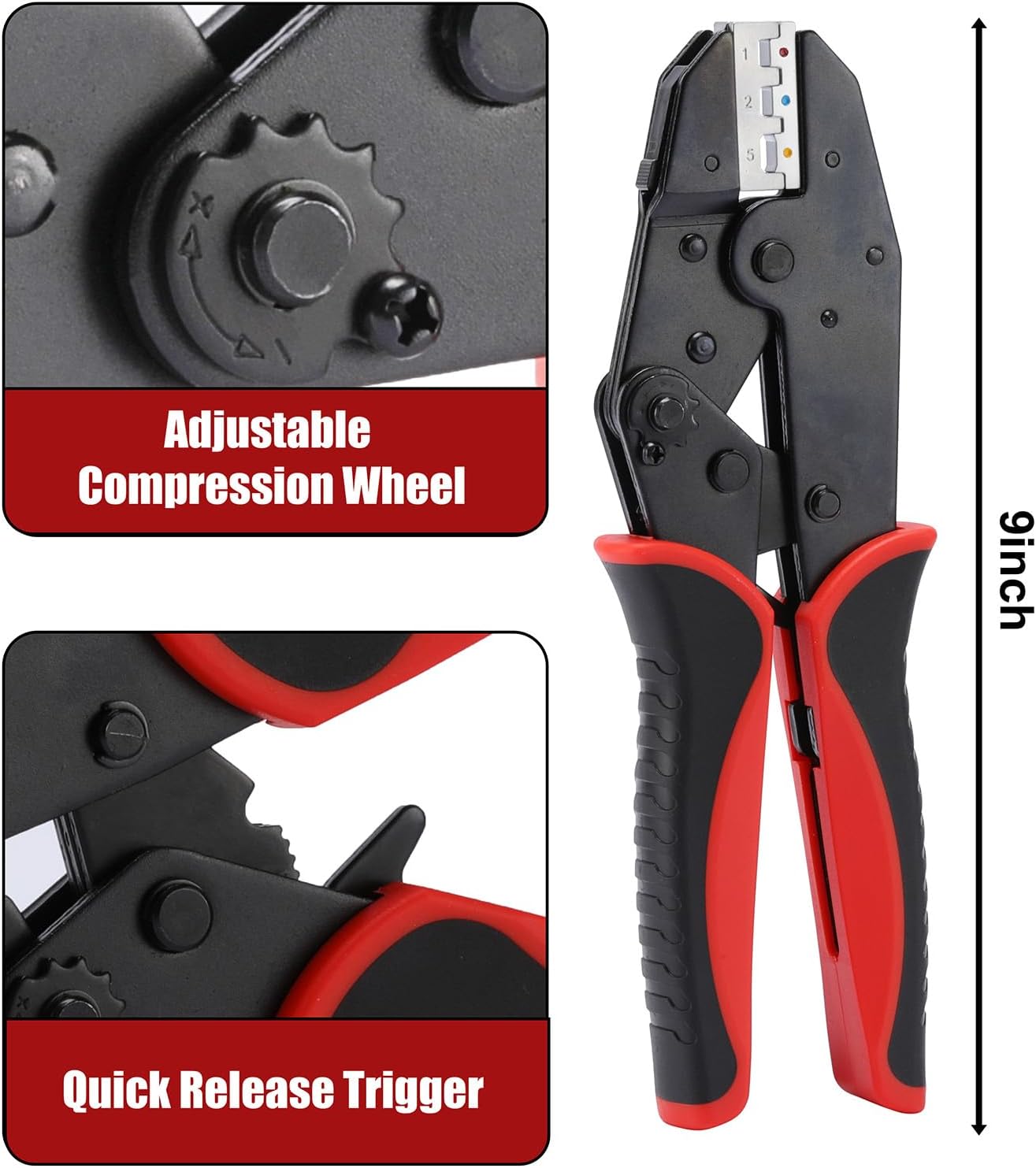 Mayouko 7PCS Quick Change Wire Crimping Tool Set for Heat Shrink, Insulated Nylon, Non-Insulated, Wire Ferrules, Open Barrel Terminals, Solar Connectors, Crmiper with 6 Interchangable Die