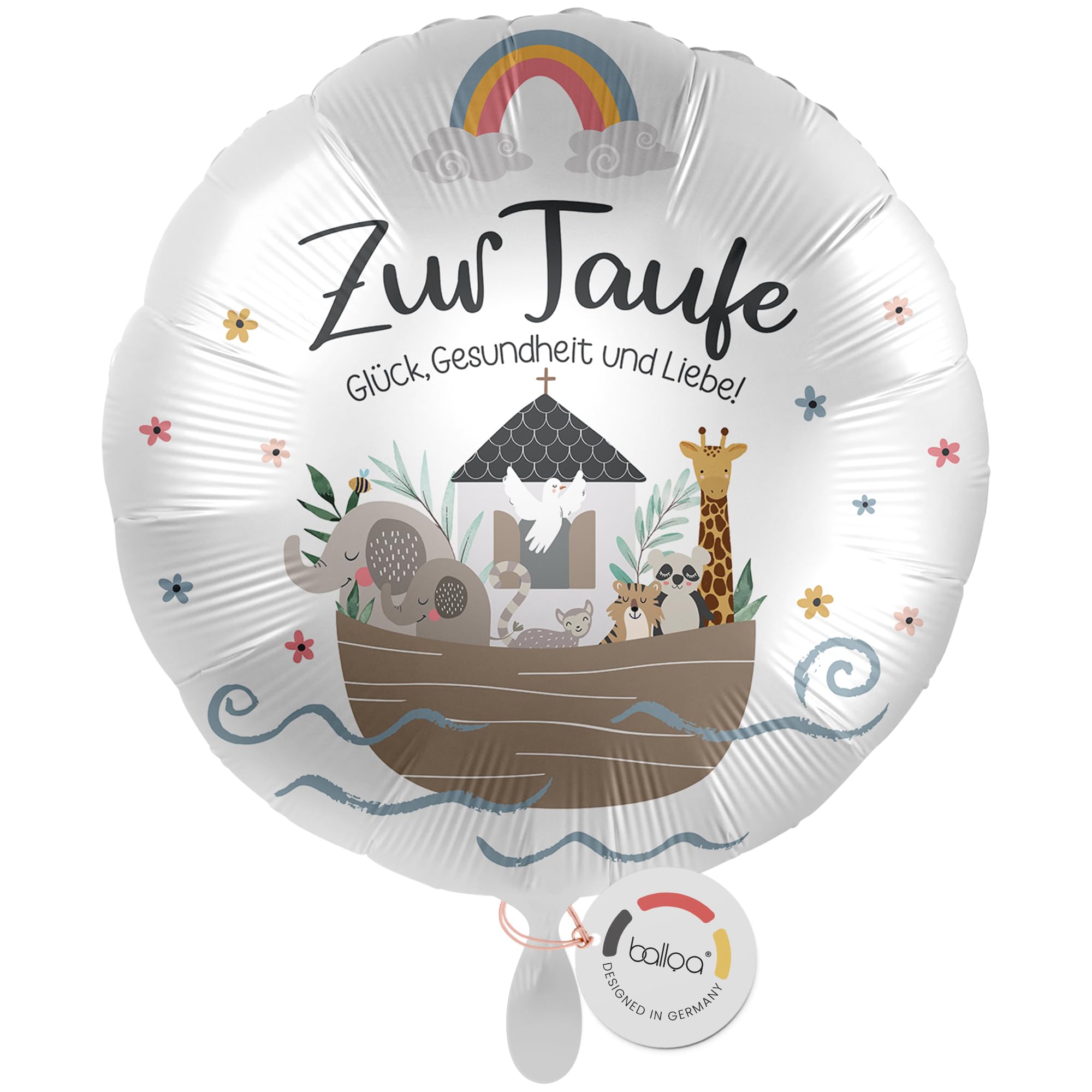 balloa Folienballon XXL Zur Taufe Arche Noah mit Regenbogen, Helium Ballon als Geschenk zur Taufe für Jungen oder Mädchen, dekorativer Luftballon, Raumdeko und Tischdeko für Tauffeier Kirche, 53cm