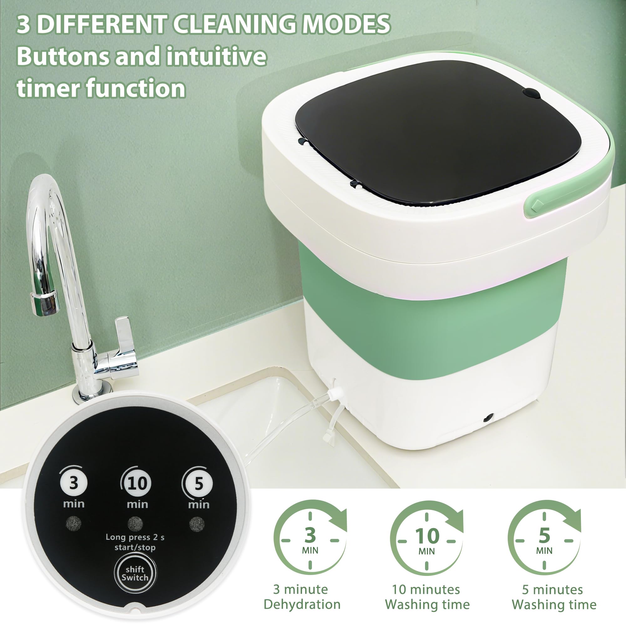 17L Portable Mini Washing Machine, Foldable Compact Washer with Spin Dryer, 3 Wash Modes for Baby Clothes, Underwear & Socks, Perfect for Apartments, Travel, Dorm & RV Living - 2