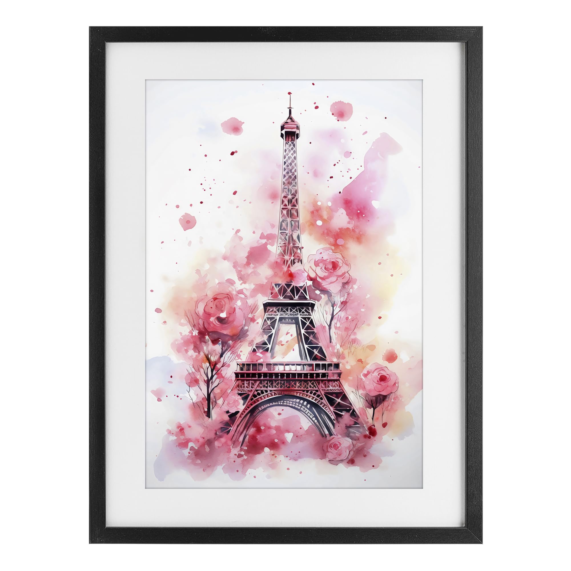 Stupell Industries Midnight Black (Textured) 'Eiffel Tower In Roses'| Framed Print Under Glass
