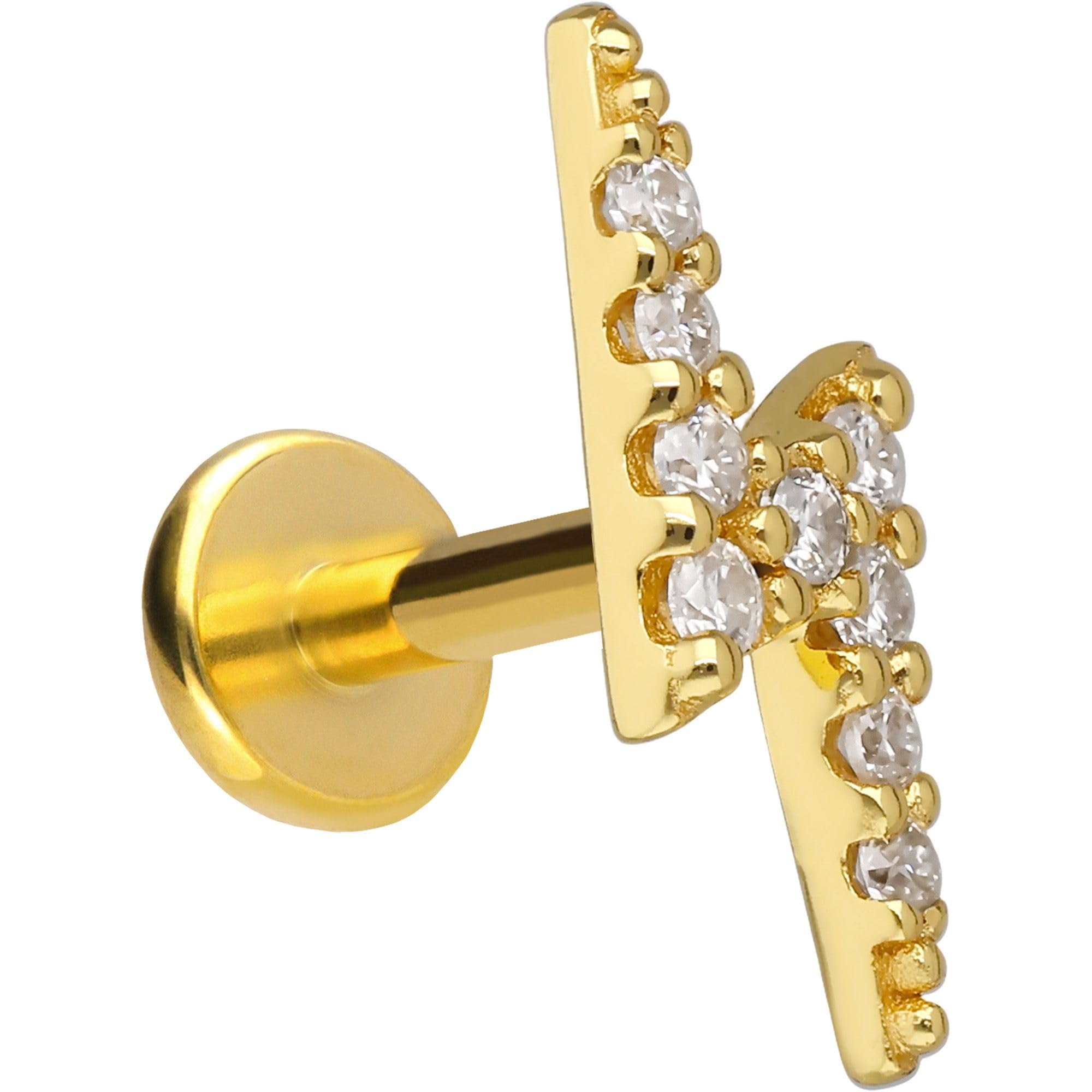 PIERCINGLINE Piercing Stecker Titan Labret mit Innengewinde + 925er Silber Aufsatz MOISSANIT-BLITZ - Goldfarben, Silberfarben