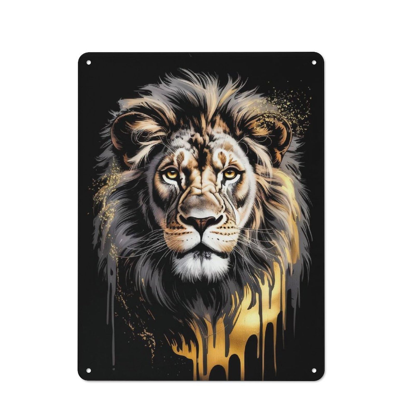 Junmoney Style-17 Vintage Tin Sign 40X30cm With Aureate Sovereign – Lion’s Roar In Abstract Gold & Ebony For Guest Room Or Hallway, For Retro Home Interiors, For Garage And Workshop Walls